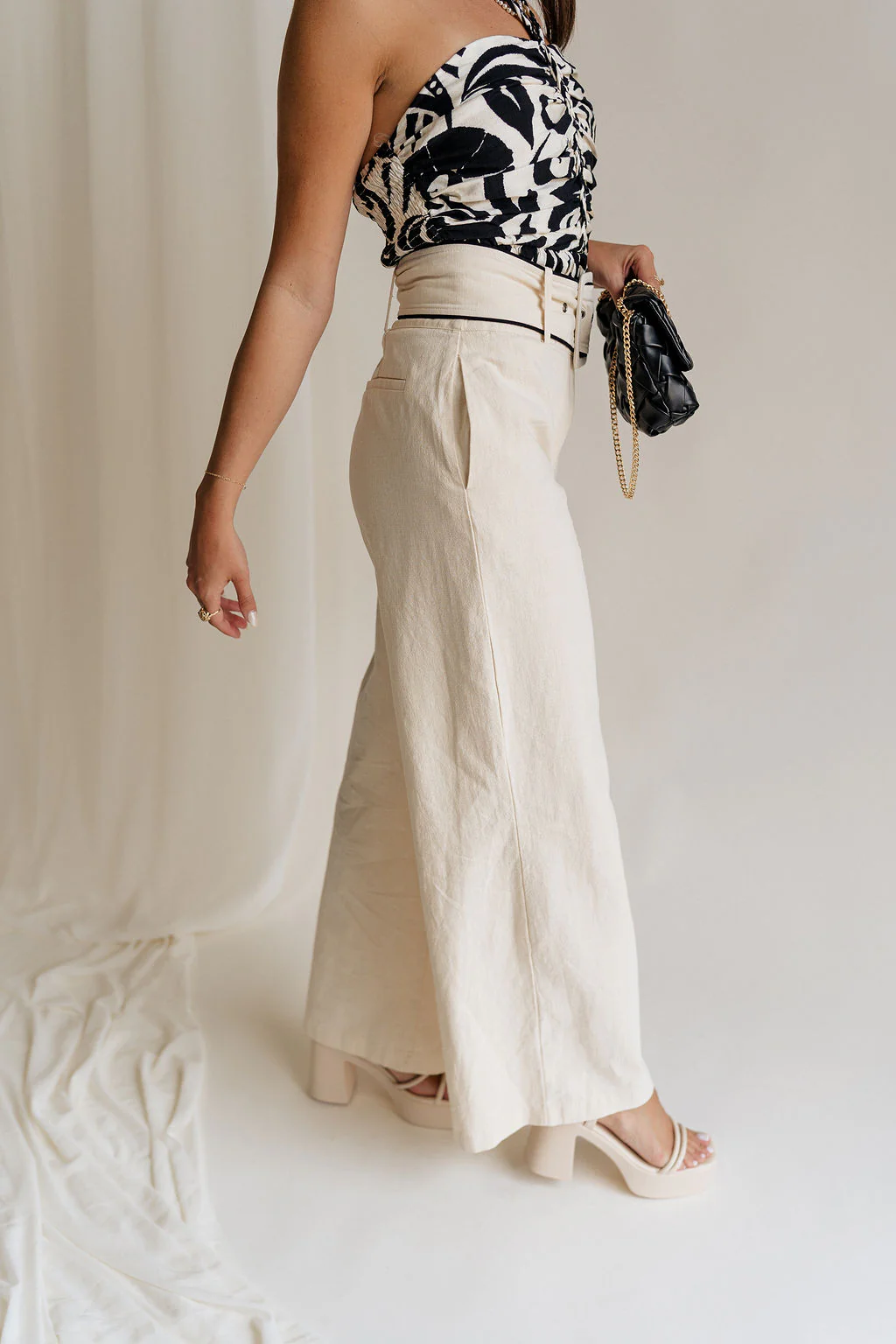 Luna Natural & Black Belt Wide Leg Pants - Image 4