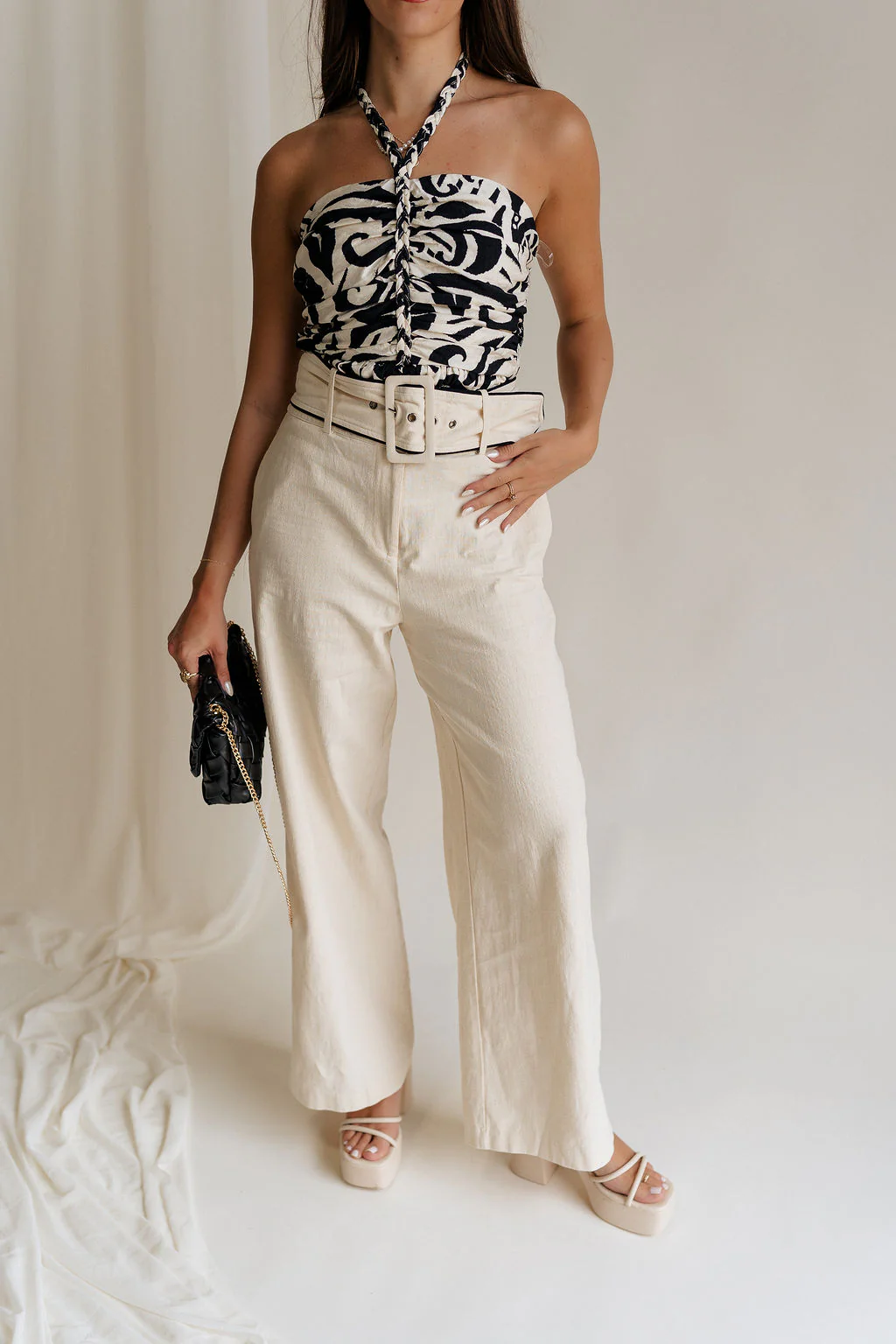 Luna Natural & Black Belt Wide Leg Pants - Image 6