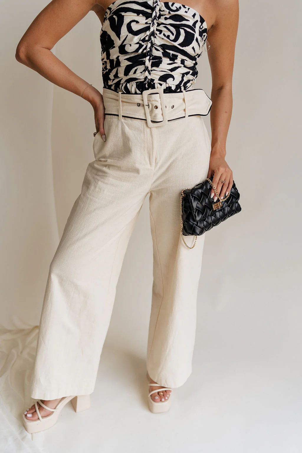 Luna Natural & Black Belt Wide Leg Pants - Image 7