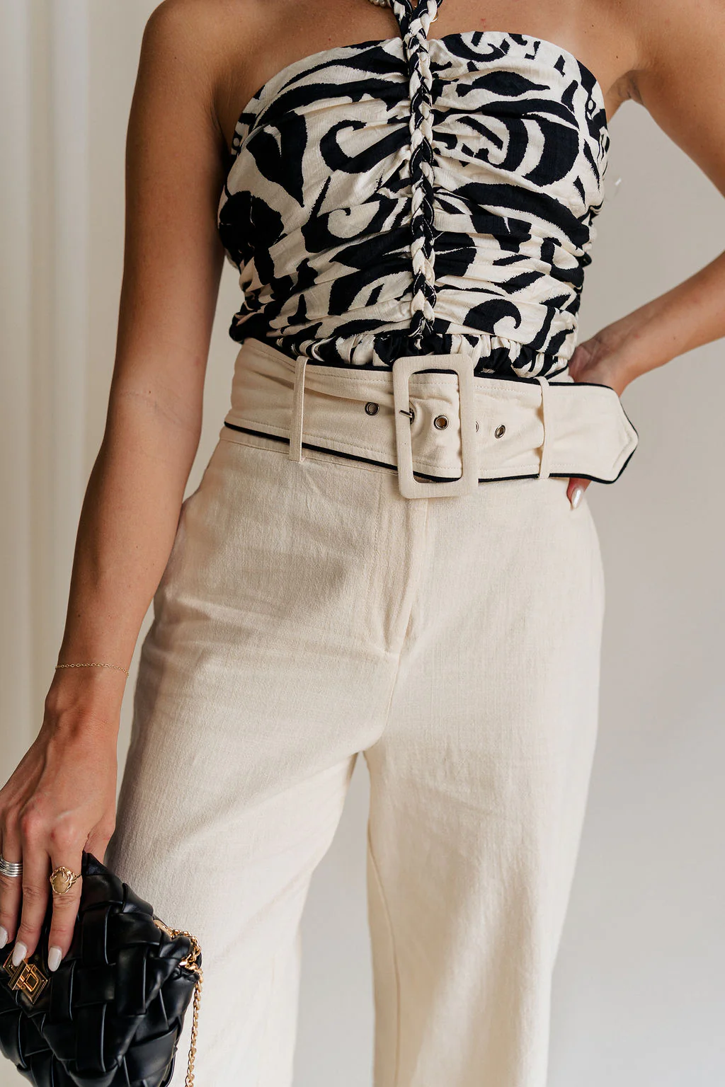 Luna Natural & Black Belt Wide Leg Pants - Image 8