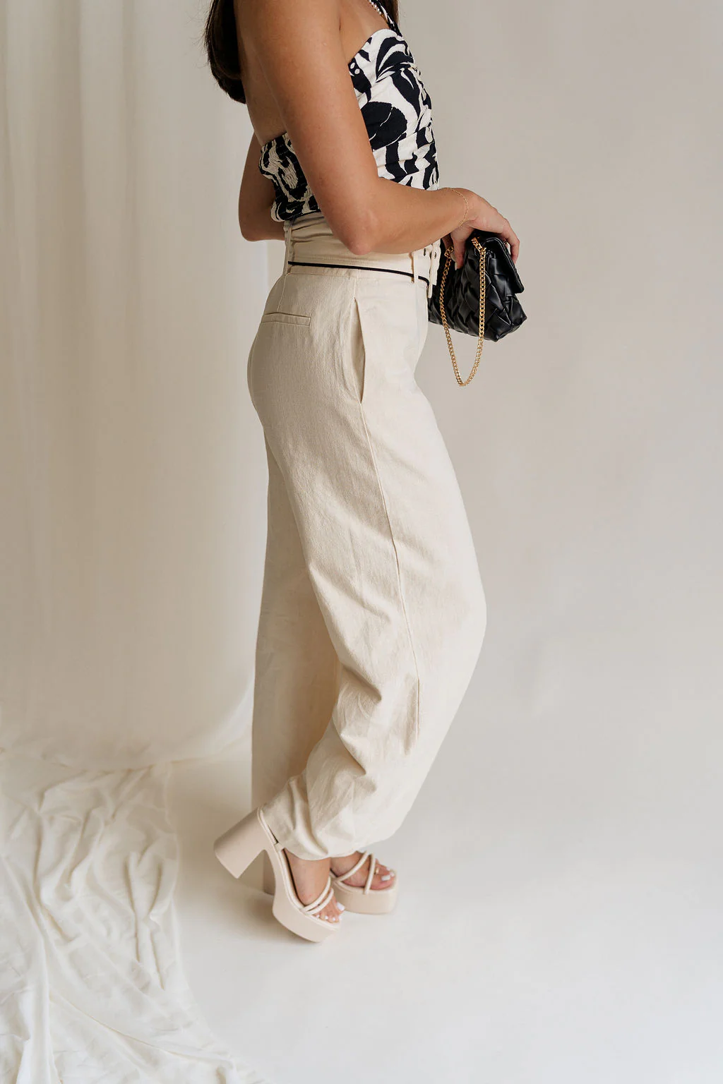 Luna Natural & Black Belt Wide Leg Pants - Image 9