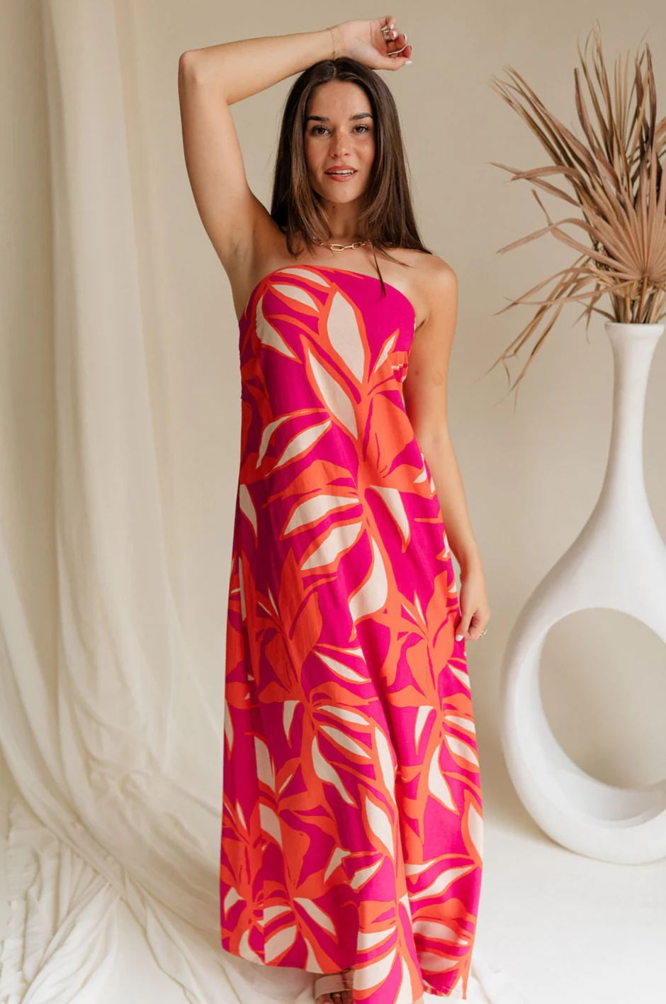 Luna Orange & Fuchsia Floral Maxi Dress