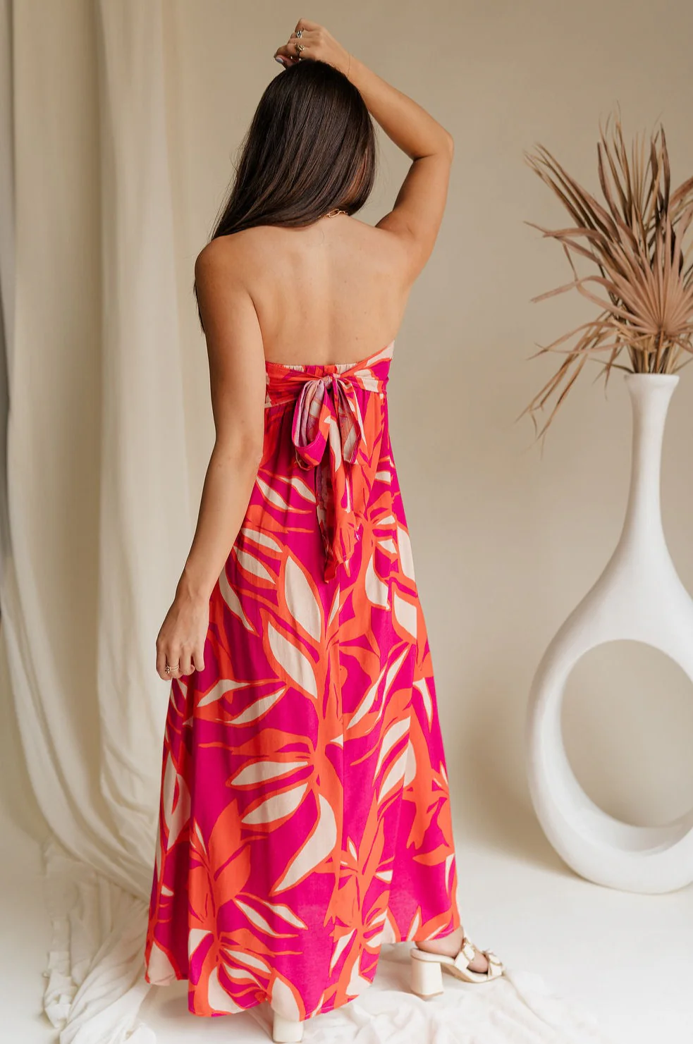 Luna Orange & Fuchsia Floral Maxi Dress - Image 10