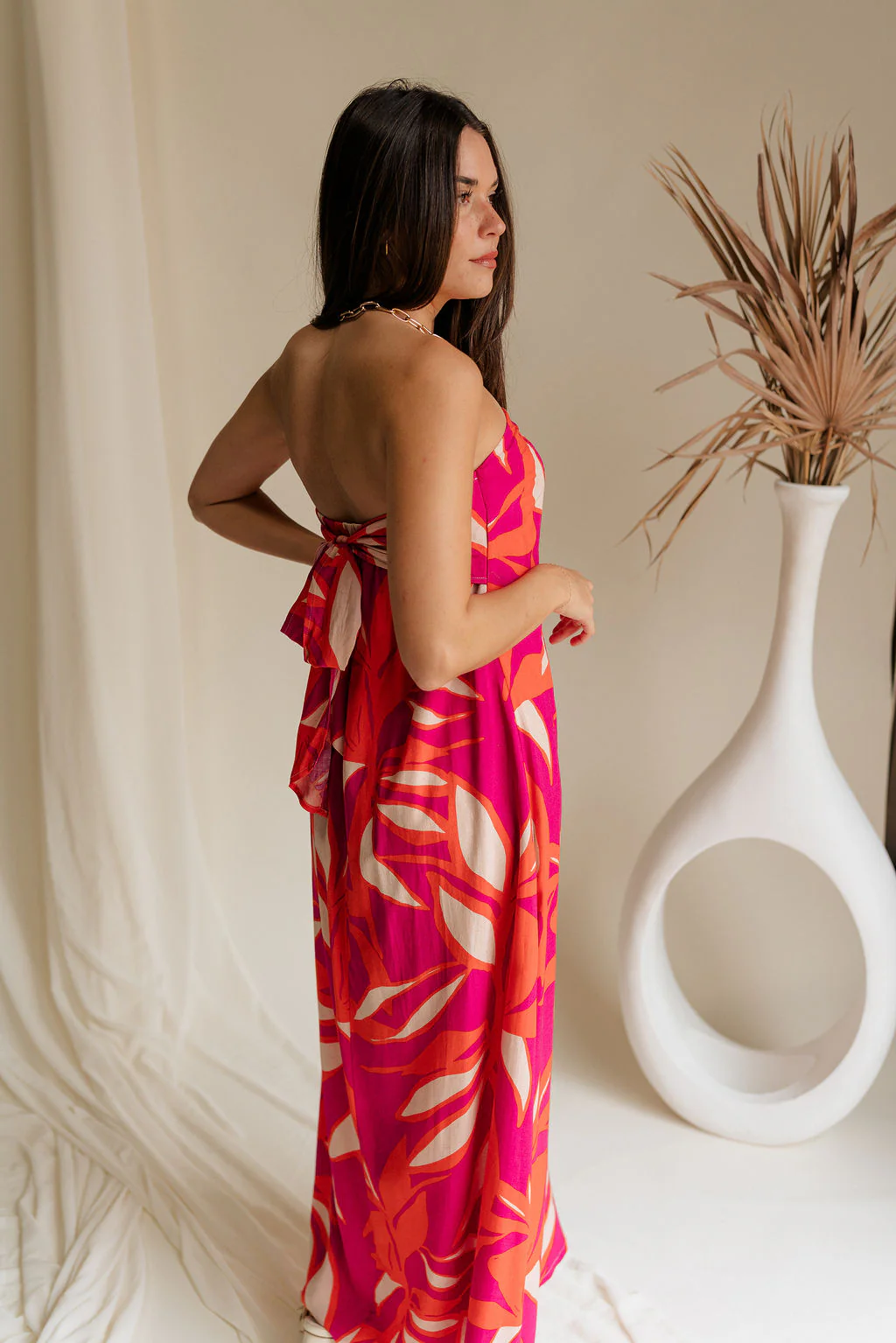 Luna Orange & Fuchsia Floral Maxi Dress - Image 2