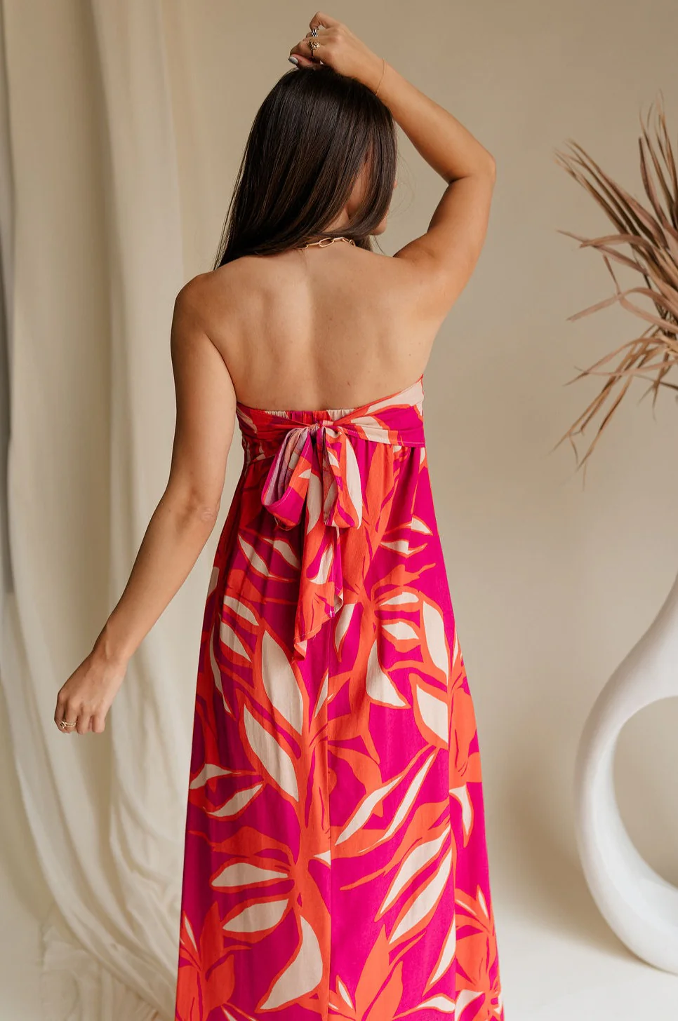Luna Orange & Fuchsia Floral Maxi Dress - Image 3