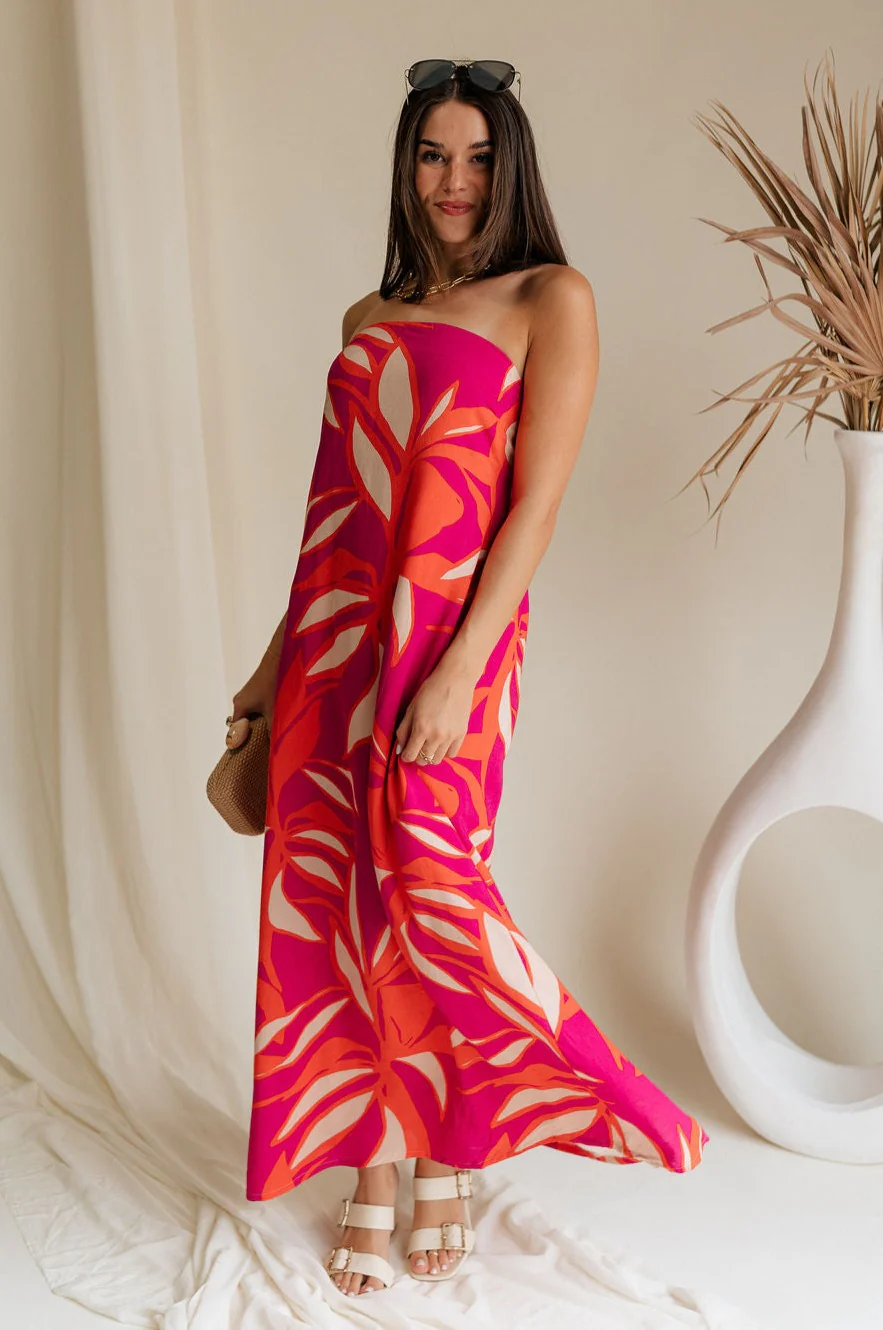 Luna Orange & Fuchsia Floral Maxi Dress - Image 4