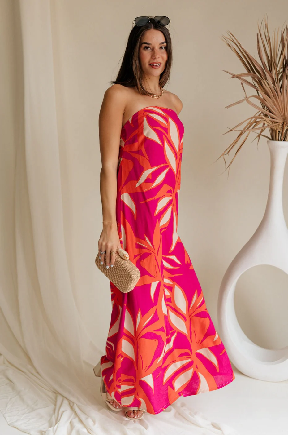 Luna Orange & Fuchsia Floral Maxi Dress - Image 5