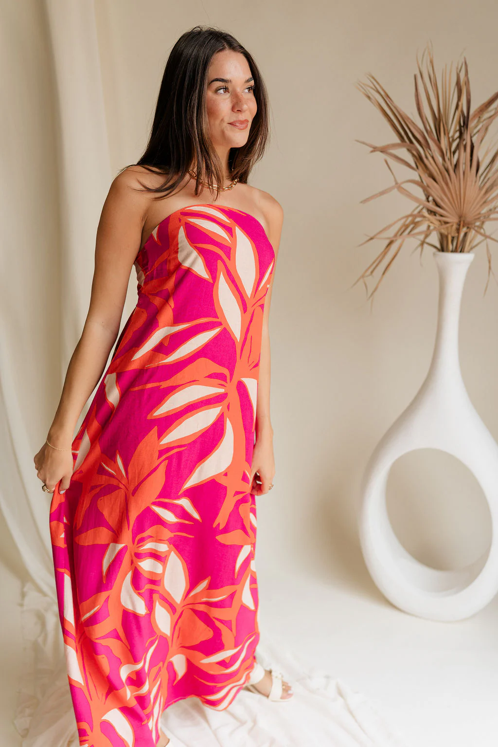 Luna Orange & Fuchsia Floral Maxi Dress - Image 6