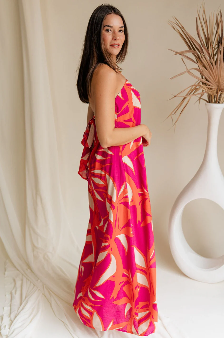 Luna Orange & Fuchsia Floral Maxi Dress - Image 8