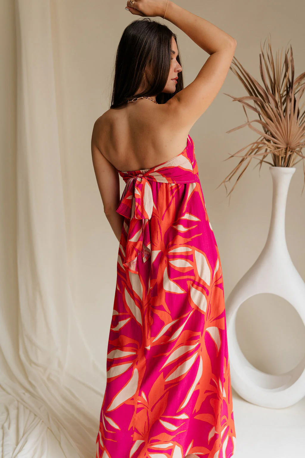 Luna Orange & Fuchsia Floral Maxi Dress - Image 9