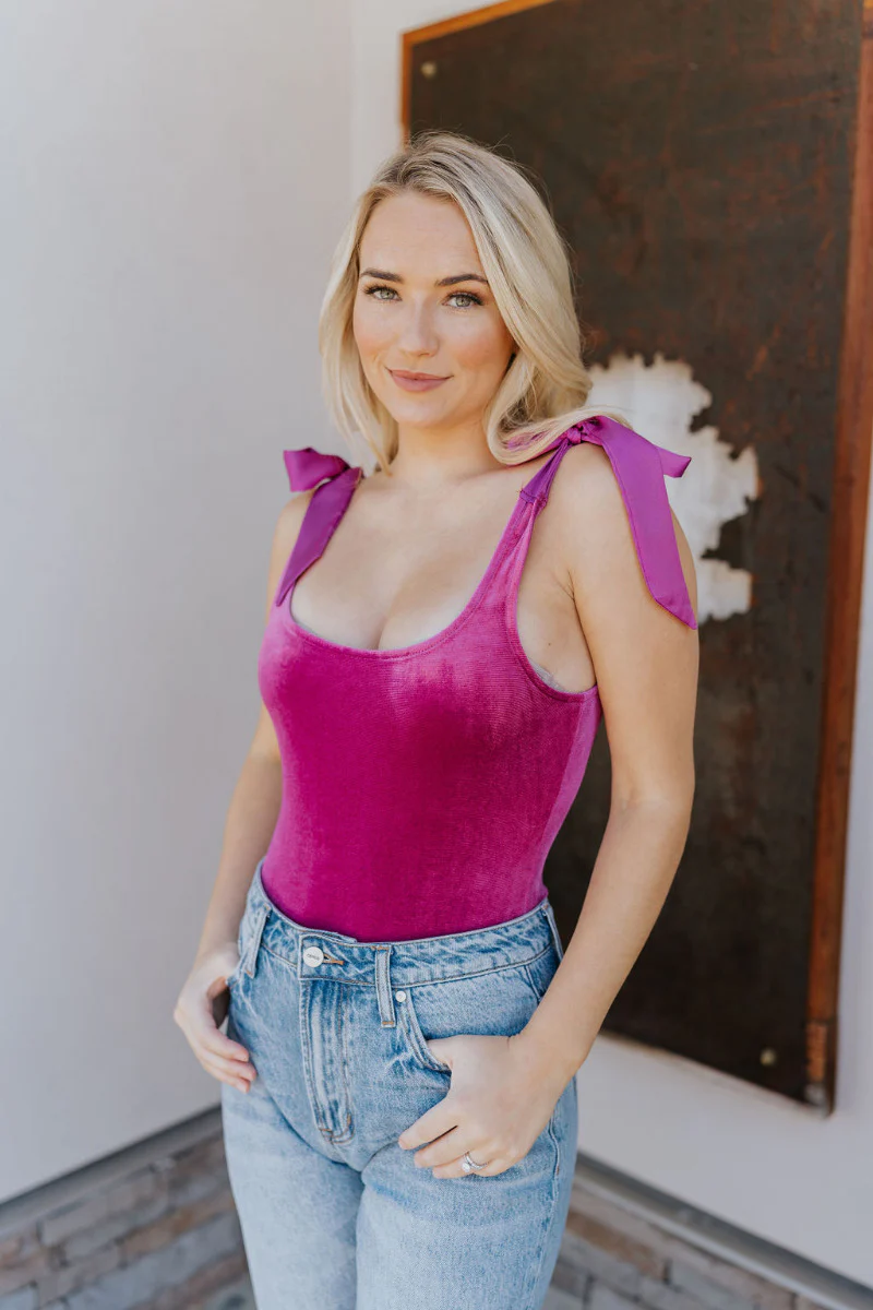 Luna Velvet Bodysuit in Pink - Image 2