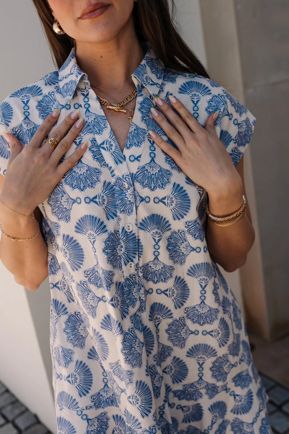 Lydia Blue & Linen Seashell Flare Dress - Image 3