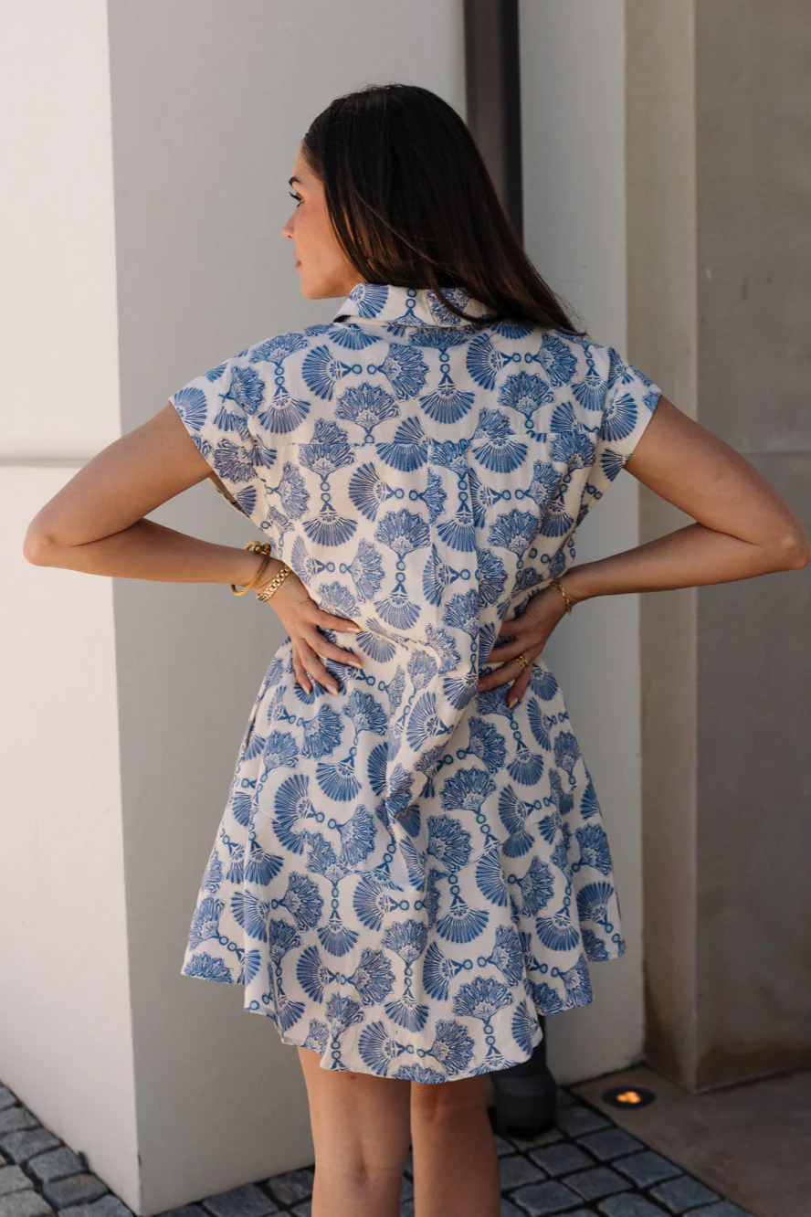 Lydia Blue & Linen Seashell Flare Dress - Image 4