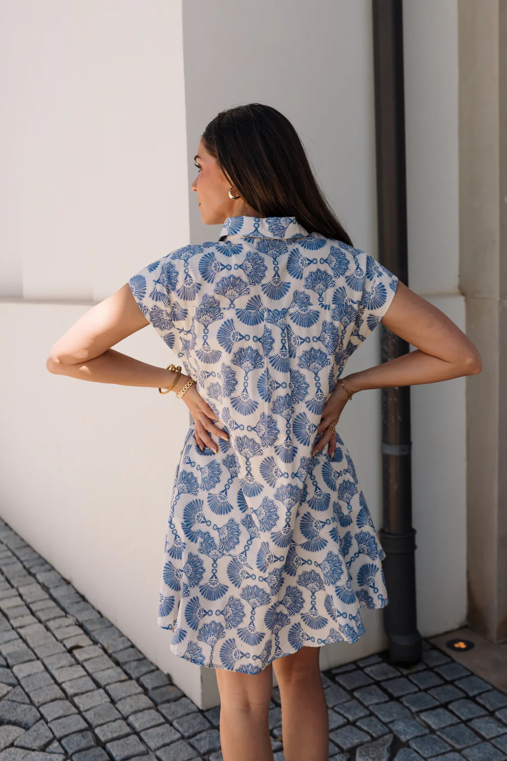 Lydia Blue & Linen Seashell Flare Dress - Image 9
