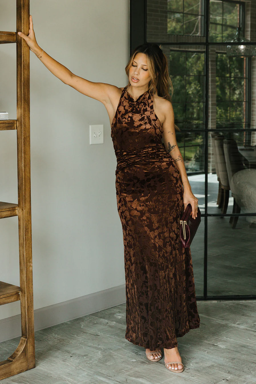 Lydia Brown Multi Velvet Floral Maxi Dress - Image 5