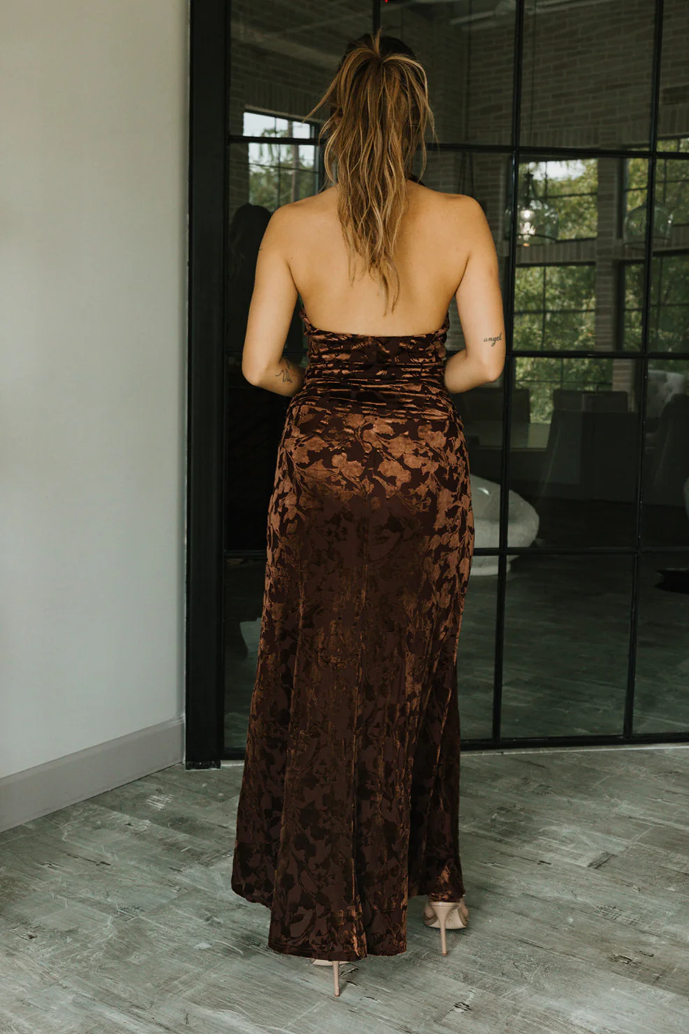 Lydia Brown Multi Velvet Floral Maxi Dress - Image 9