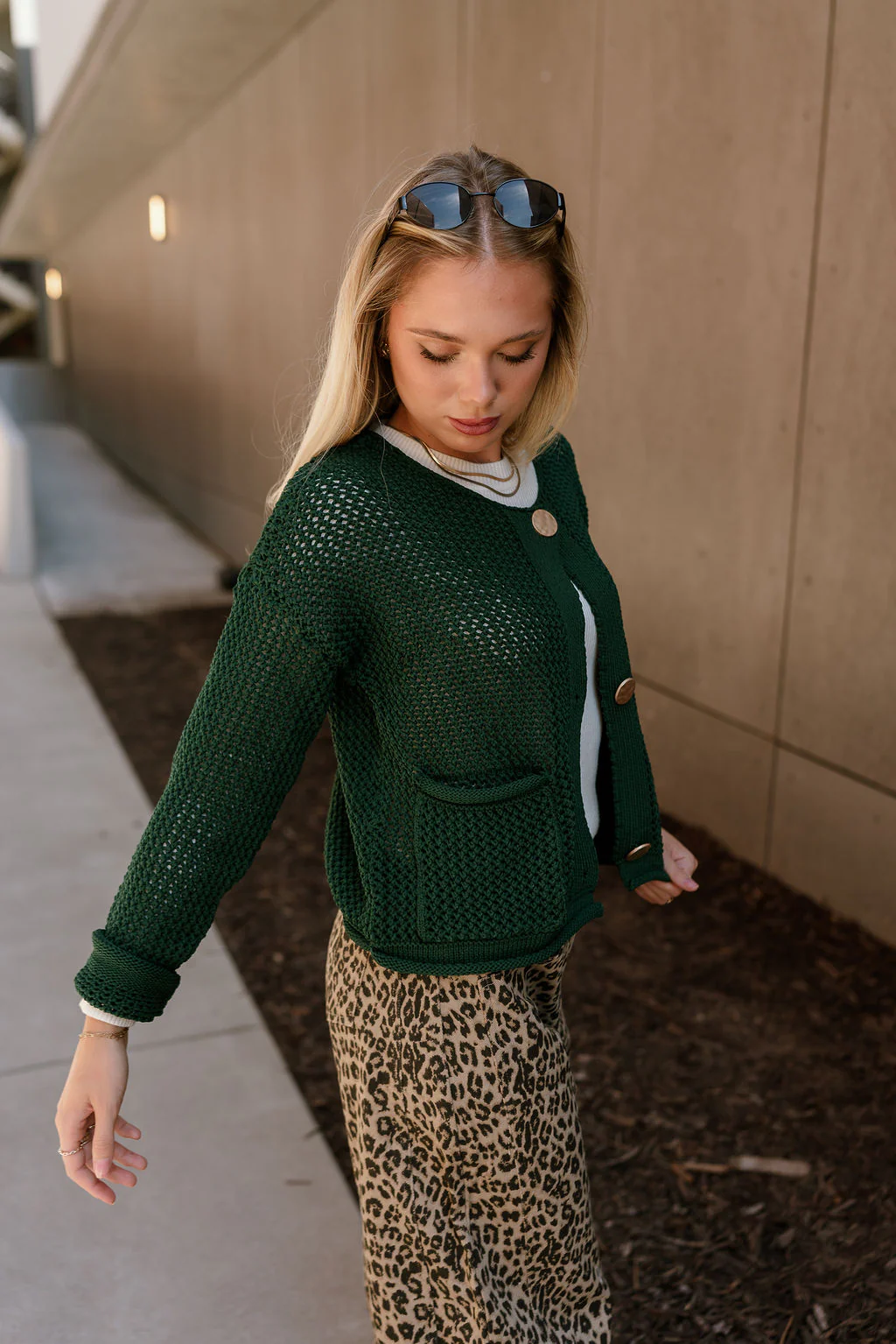 Lydia Forest Green & Gold Buttons Cardigan - Image 6