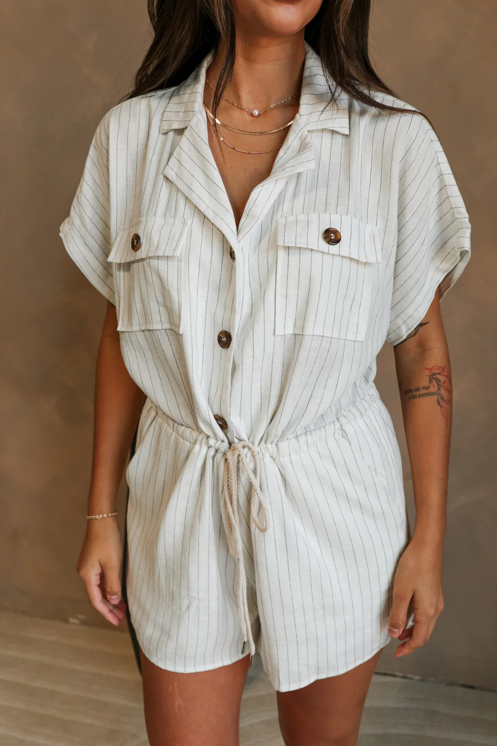 Lydia Ivory & Black Striped Romper - Image 2