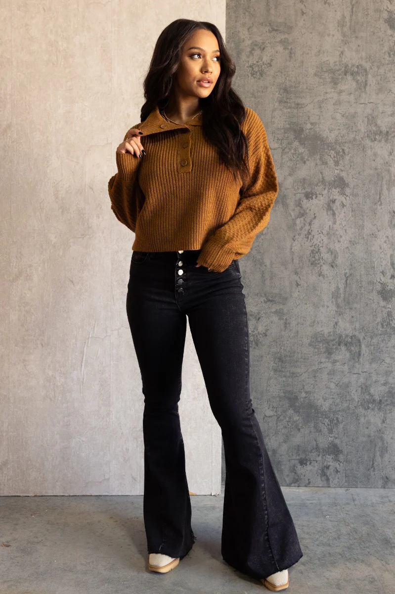 Lydia Light Brown Knit Long Sleeve Sweater