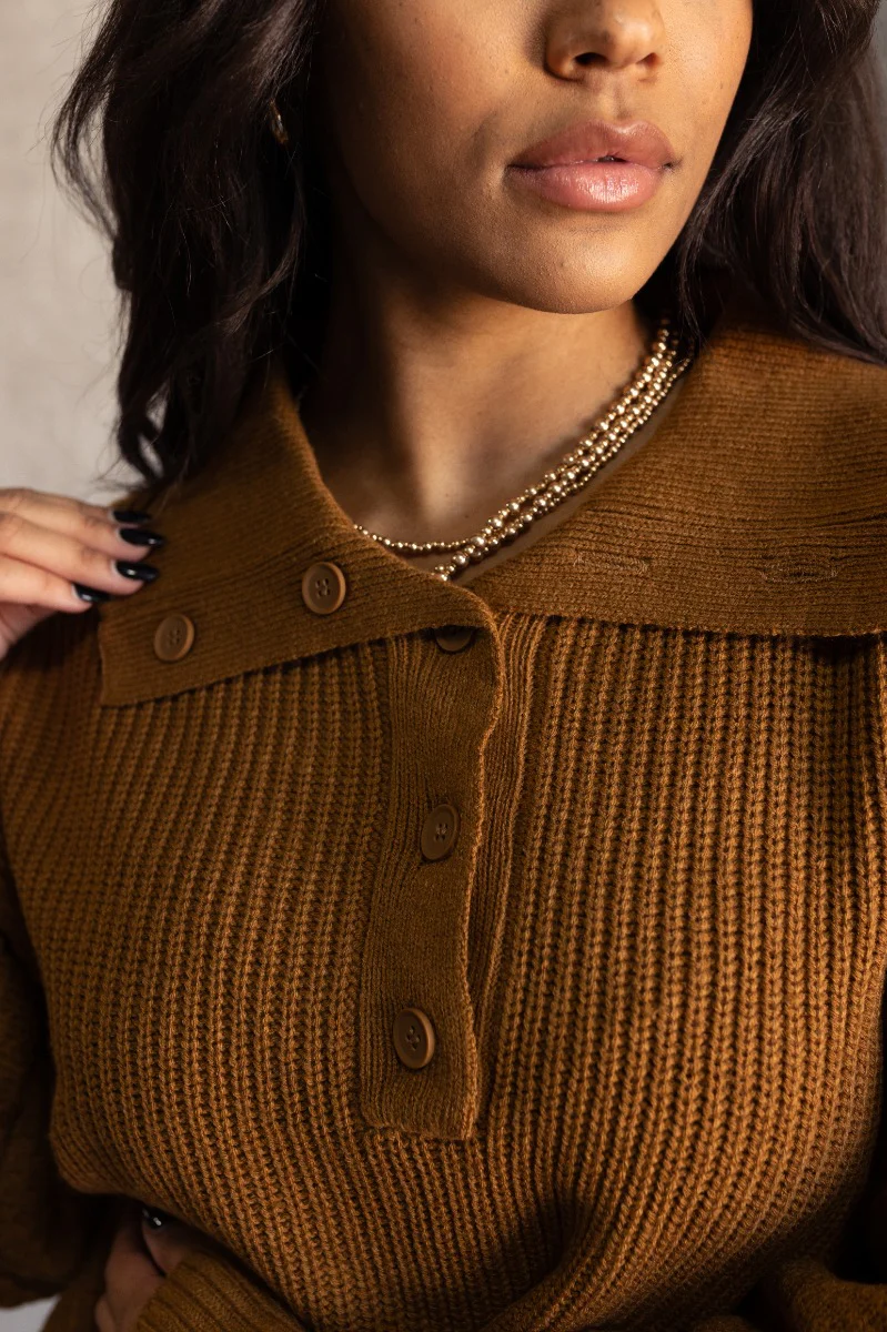 Lydia Light Brown Knit Long Sleeve Sweater - Image 2