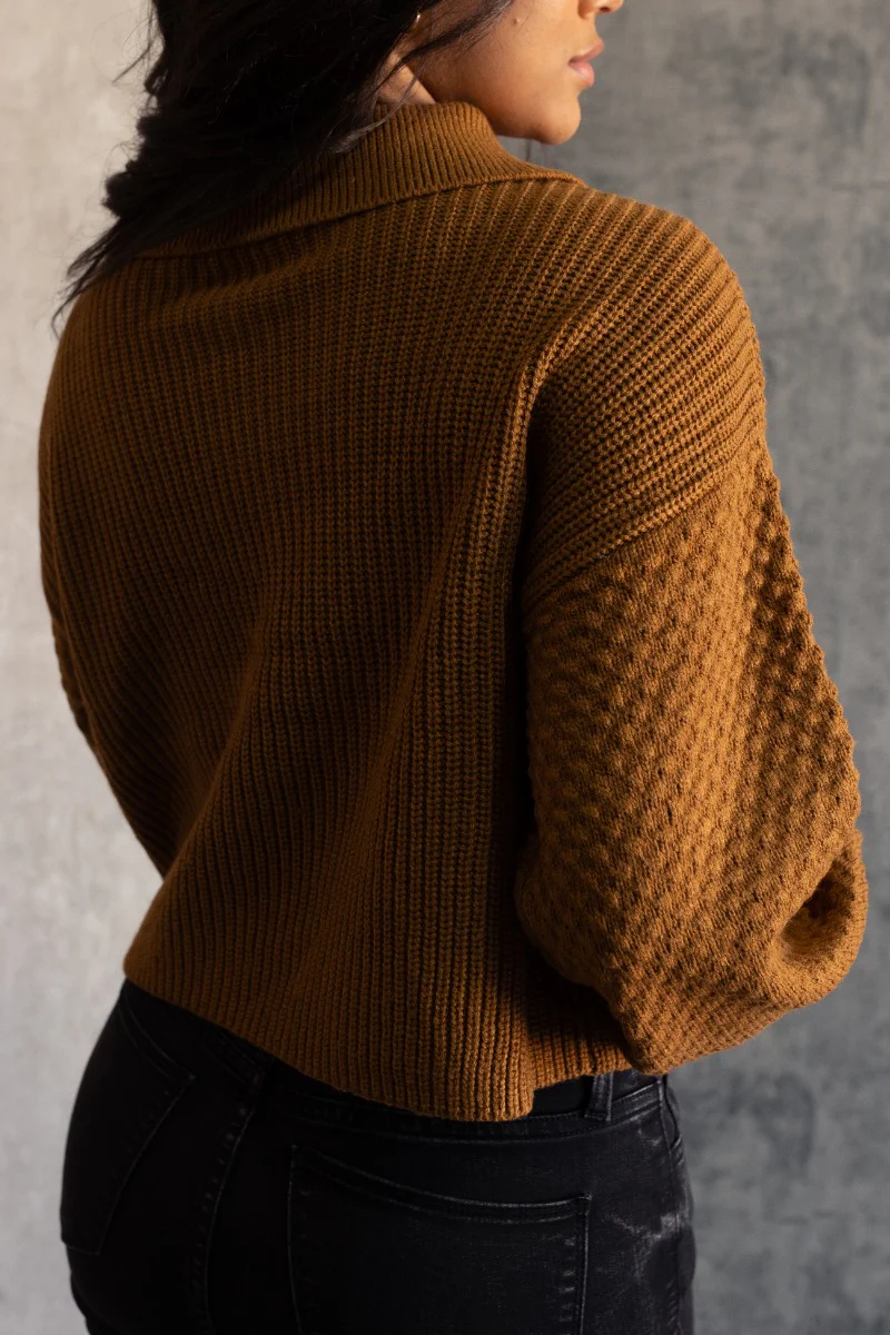 Lydia Light Brown Knit Long Sleeve Sweater - Image 4