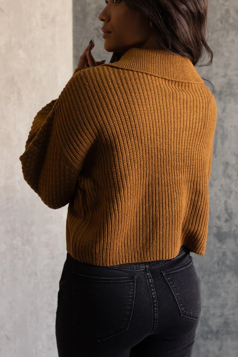 Lydia Light Brown Knit Long Sleeve Sweater - Image 5