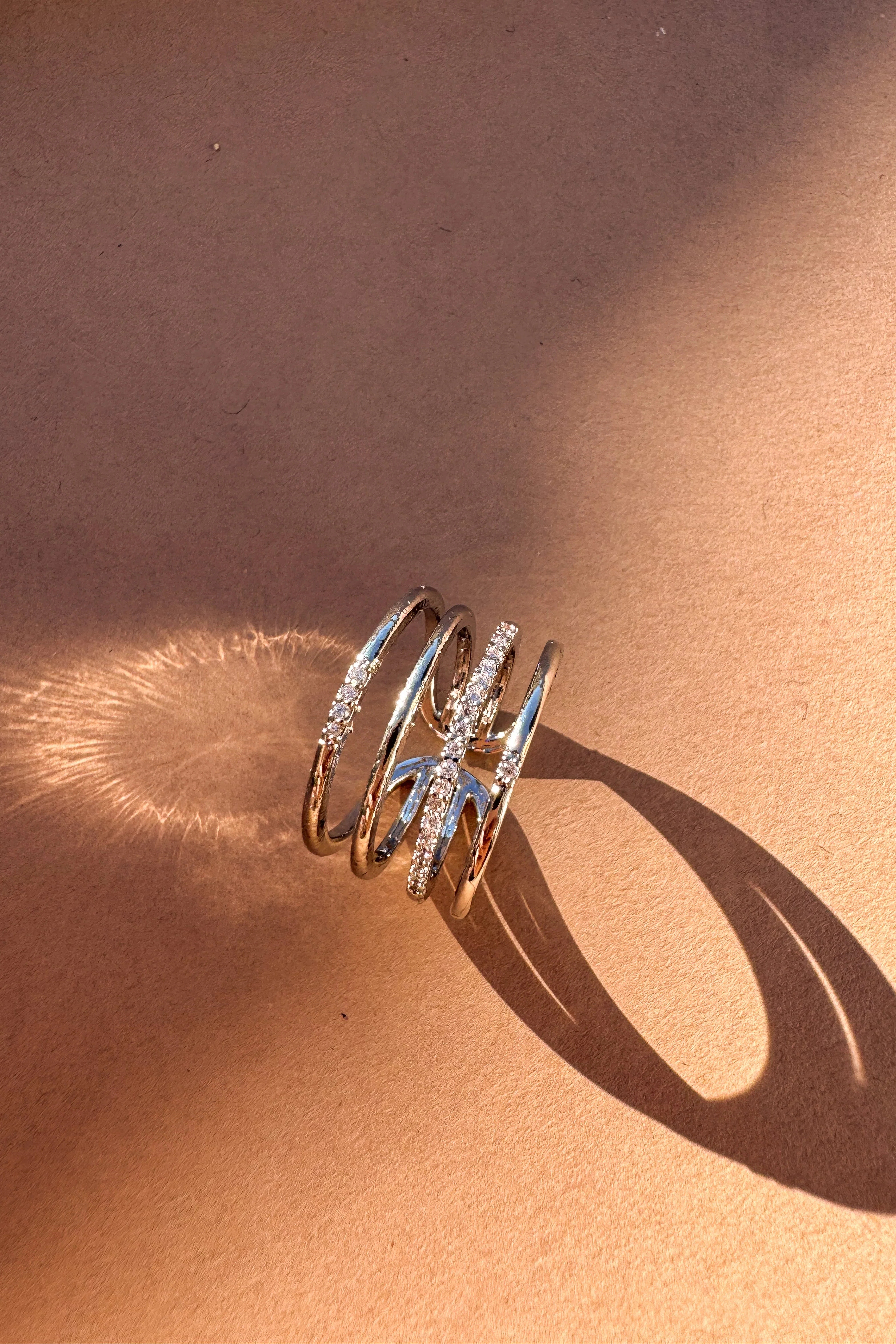Lydia Silver & Rhinestone Multi Band Ring