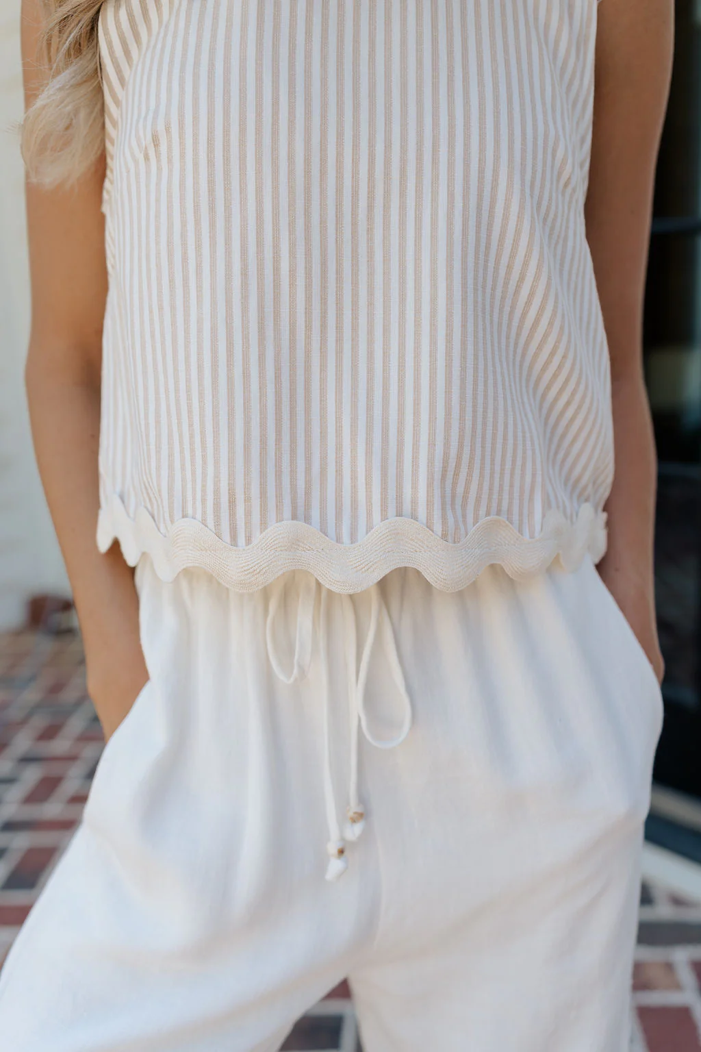 Lydia Tan & Cream Stripe Scallop Hem Tank - Image 4