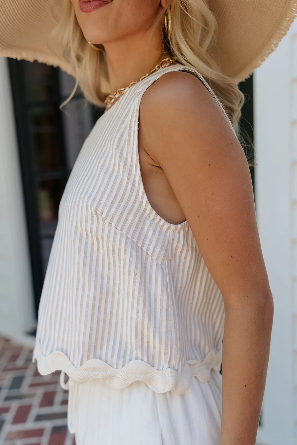 Lydia Tan & Cream Stripe Scallop Hem Tank - Image 5