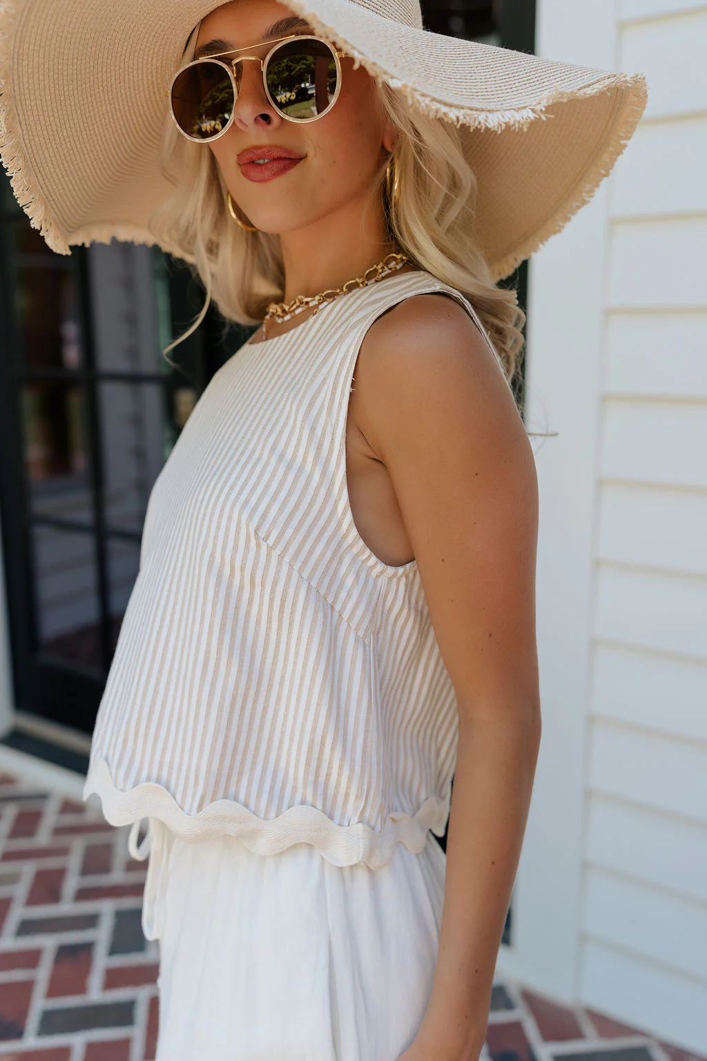 Lydia Tan & Cream Stripe Scallop Hem Tank - Image 6