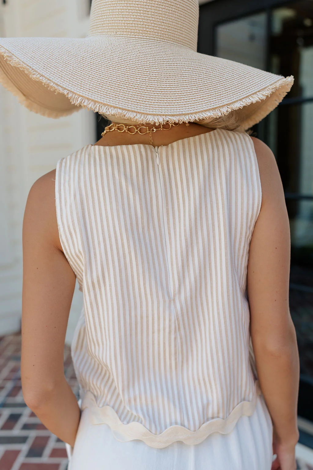 Lydia Tan & Cream Stripe Scallop Hem Tank - Image 7