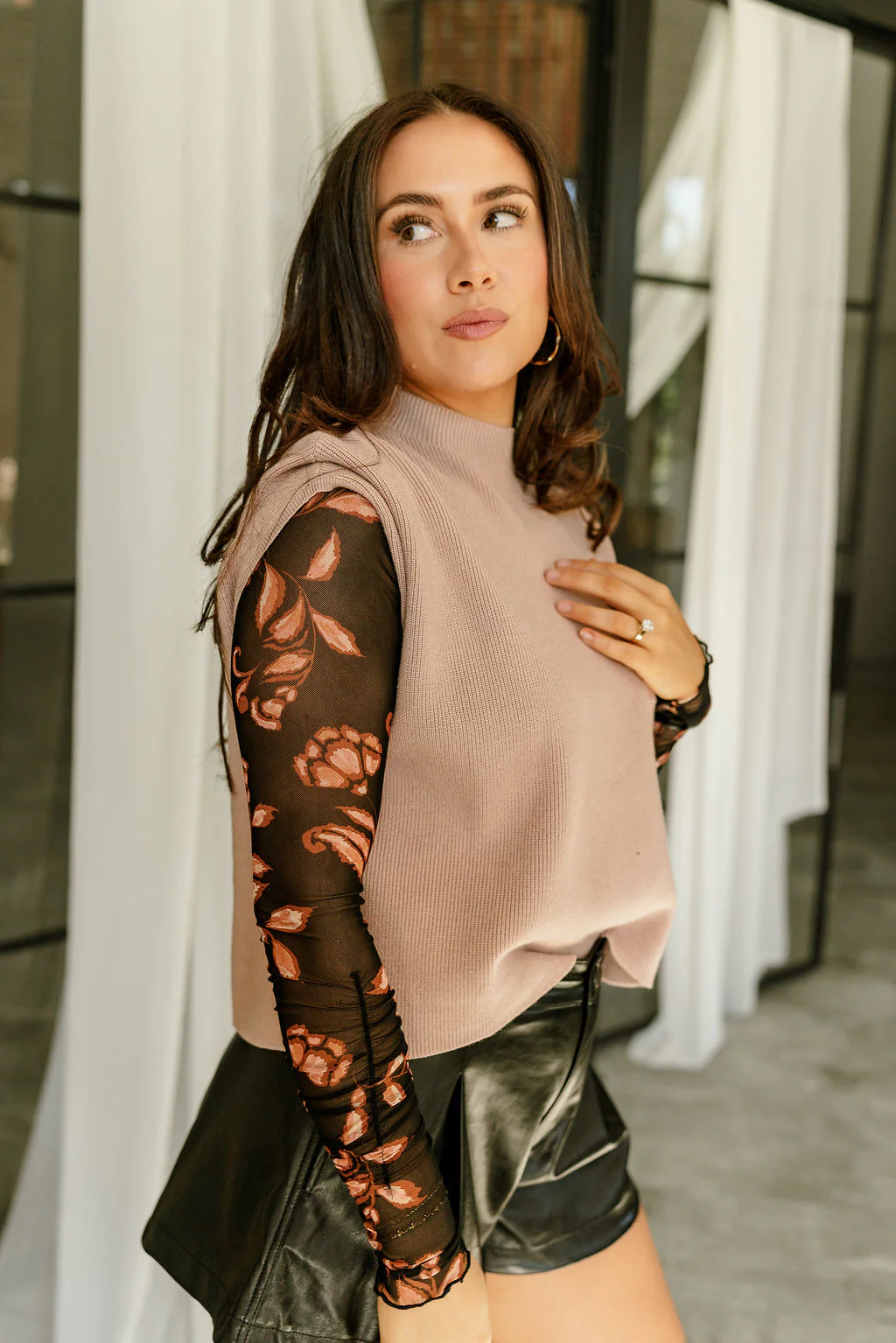 Lyla Black & Rust Floral Mesh Bodysuit - Image 2