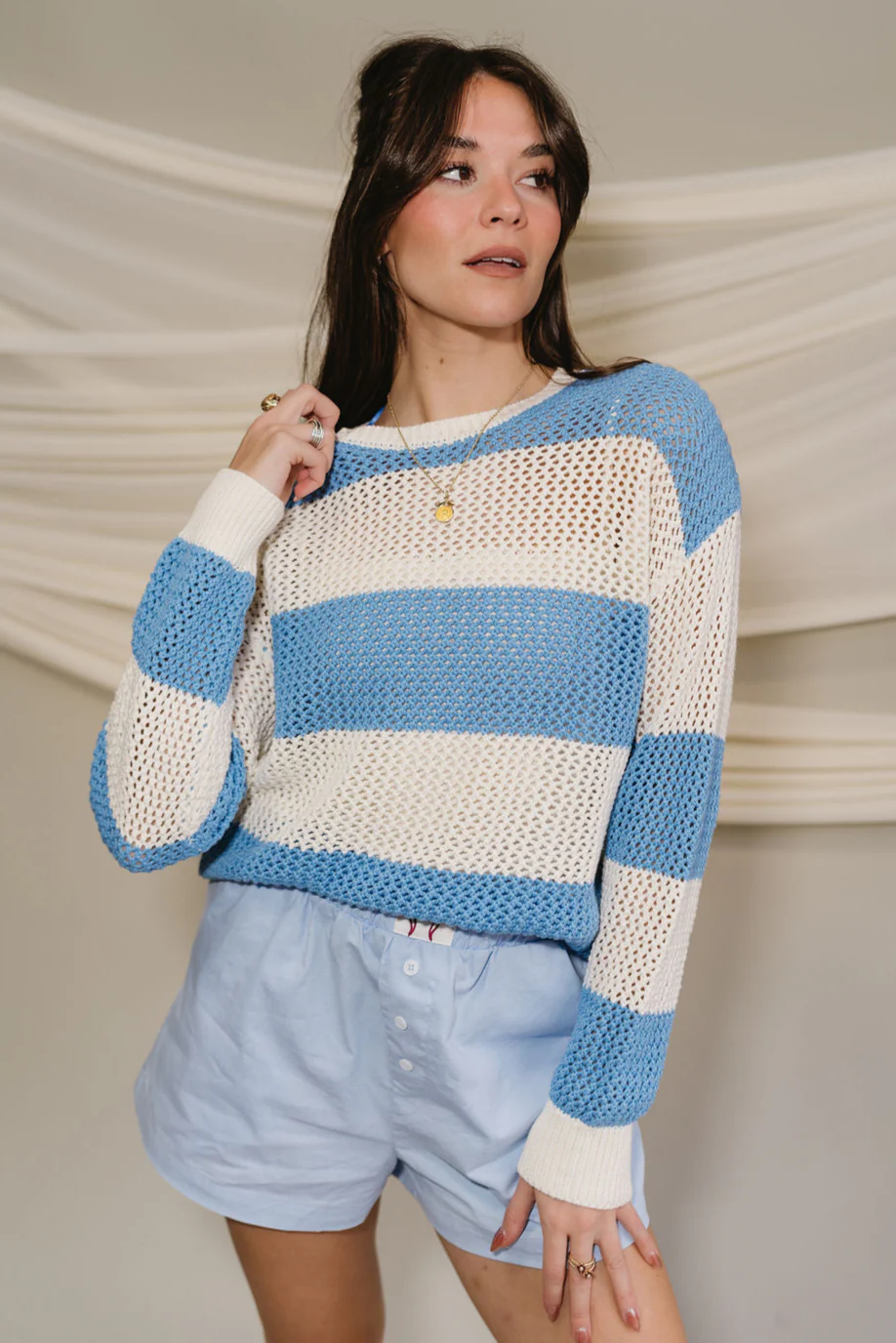 Lyla Blue & White Stripe Knit Sweater