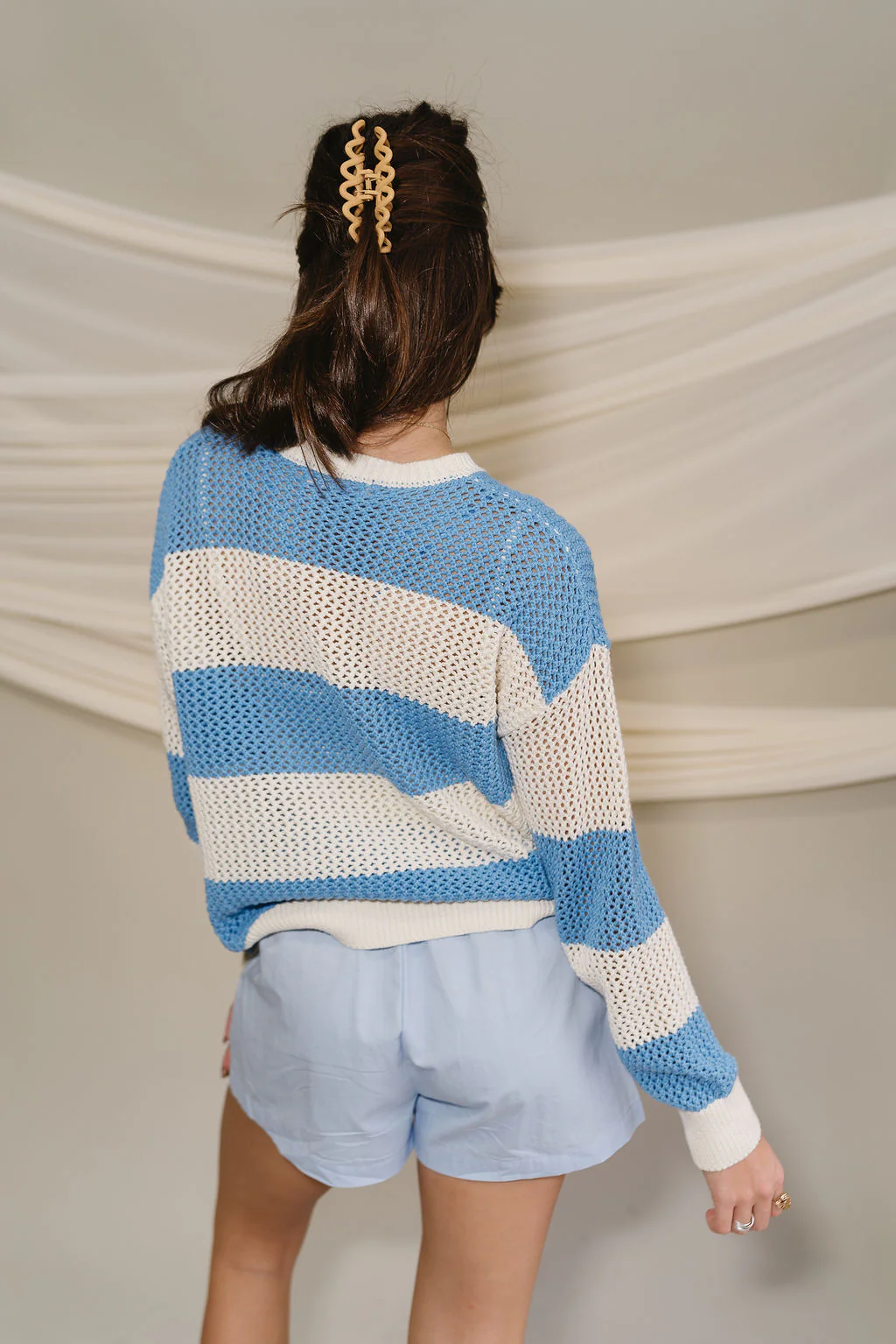 Lyla Blue & White Stripe Knit Sweater - Image 10
