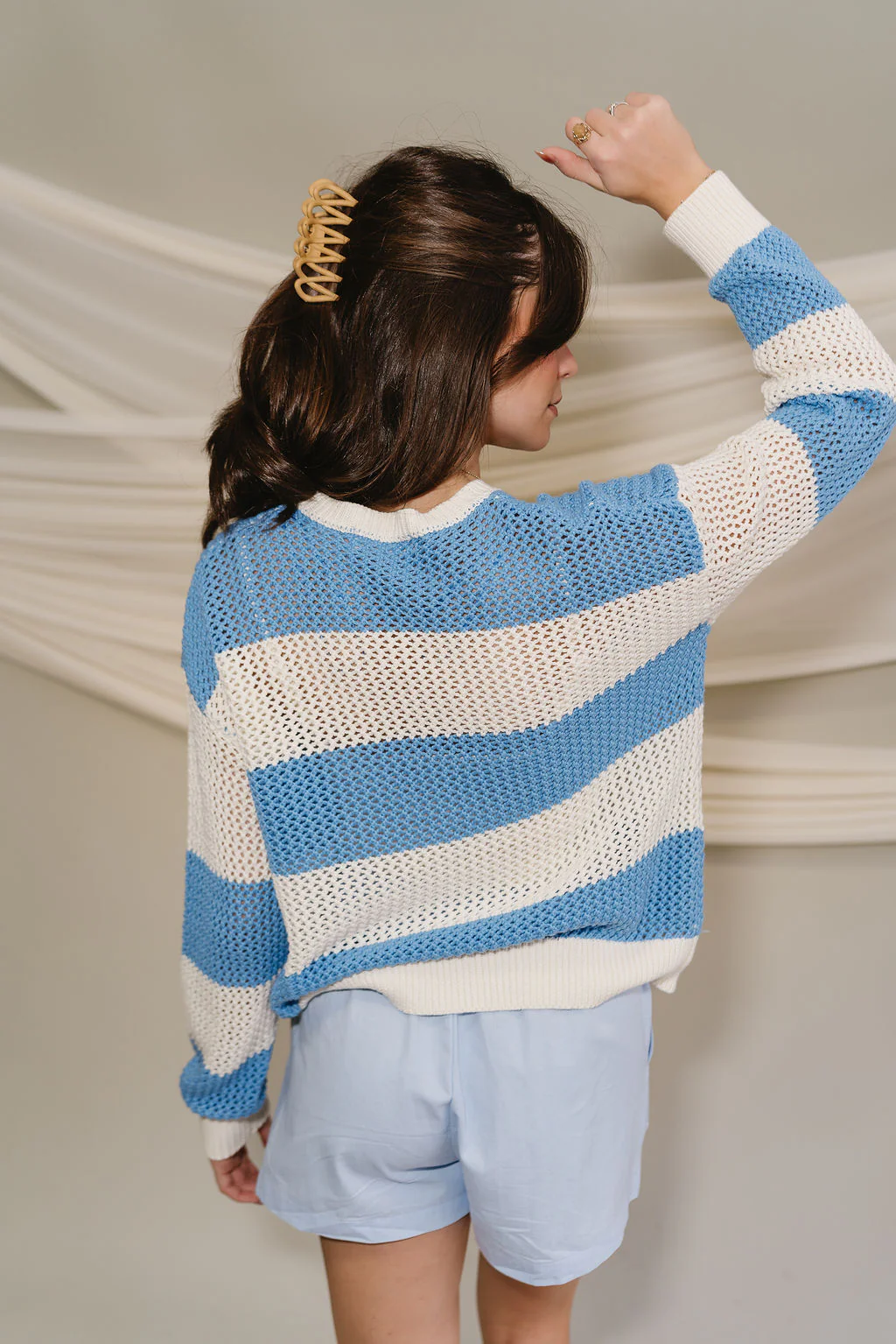 Lyla Blue & White Stripe Knit Sweater - Image 4