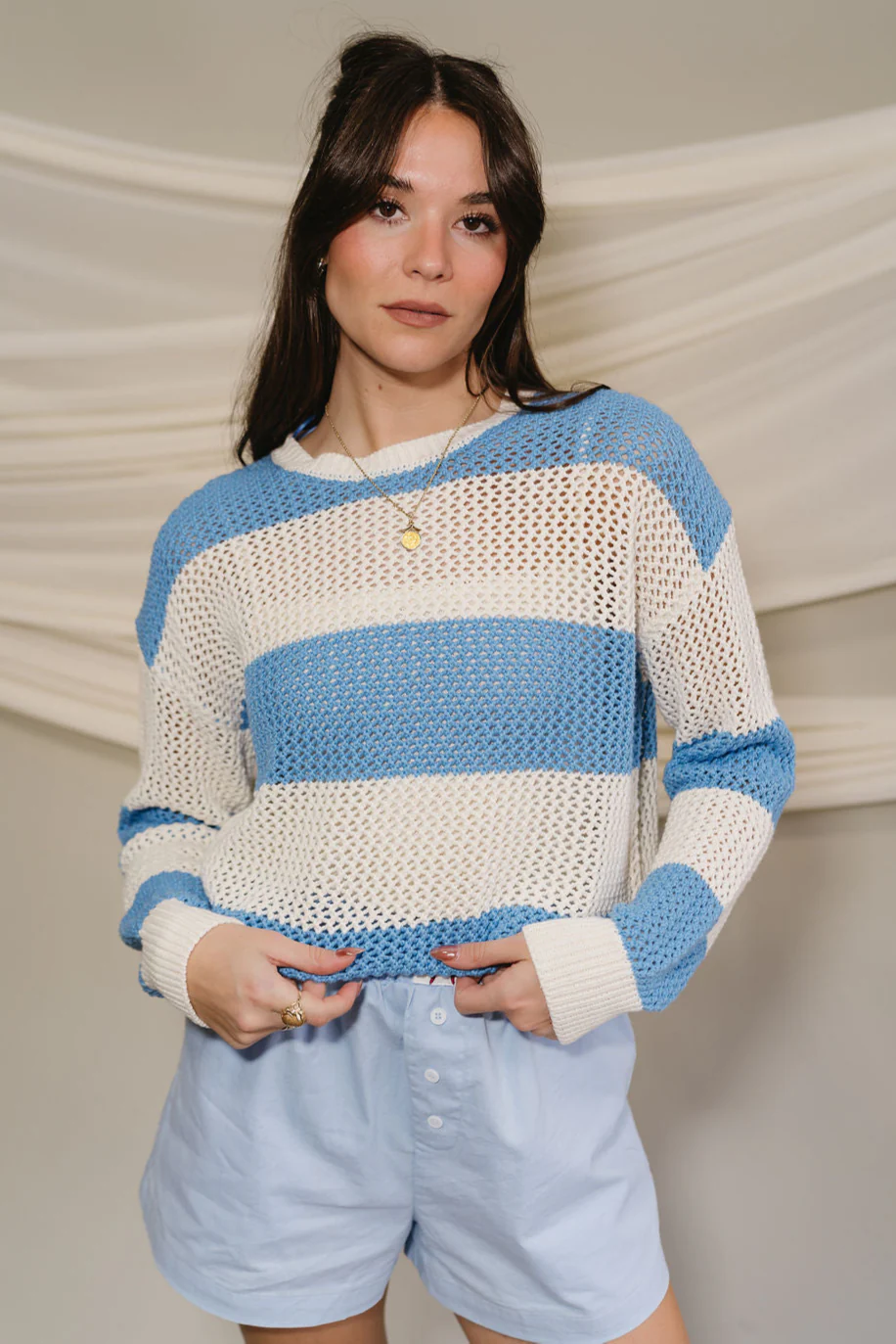 Lyla Blue & White Stripe Knit Sweater - Image 5