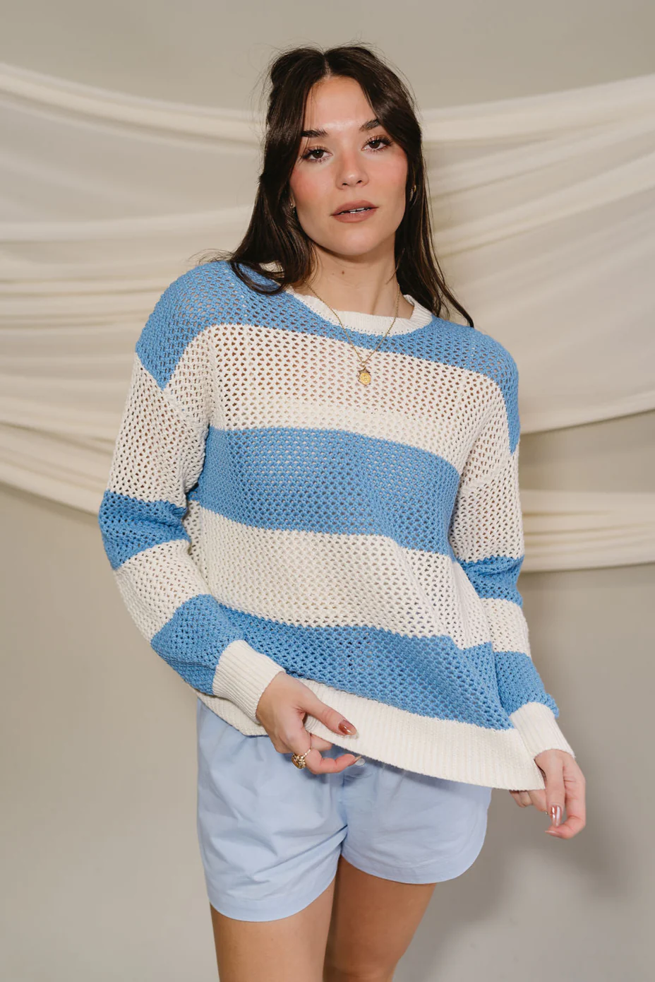 Lyla Blue & White Stripe Knit Sweater - Image 6