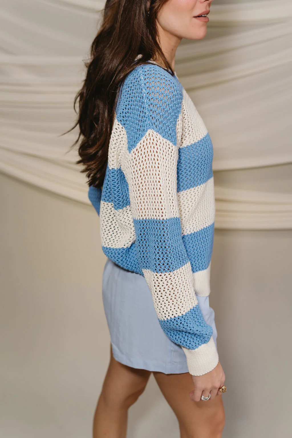 Lyla Blue & White Stripe Knit Sweater - Image 7