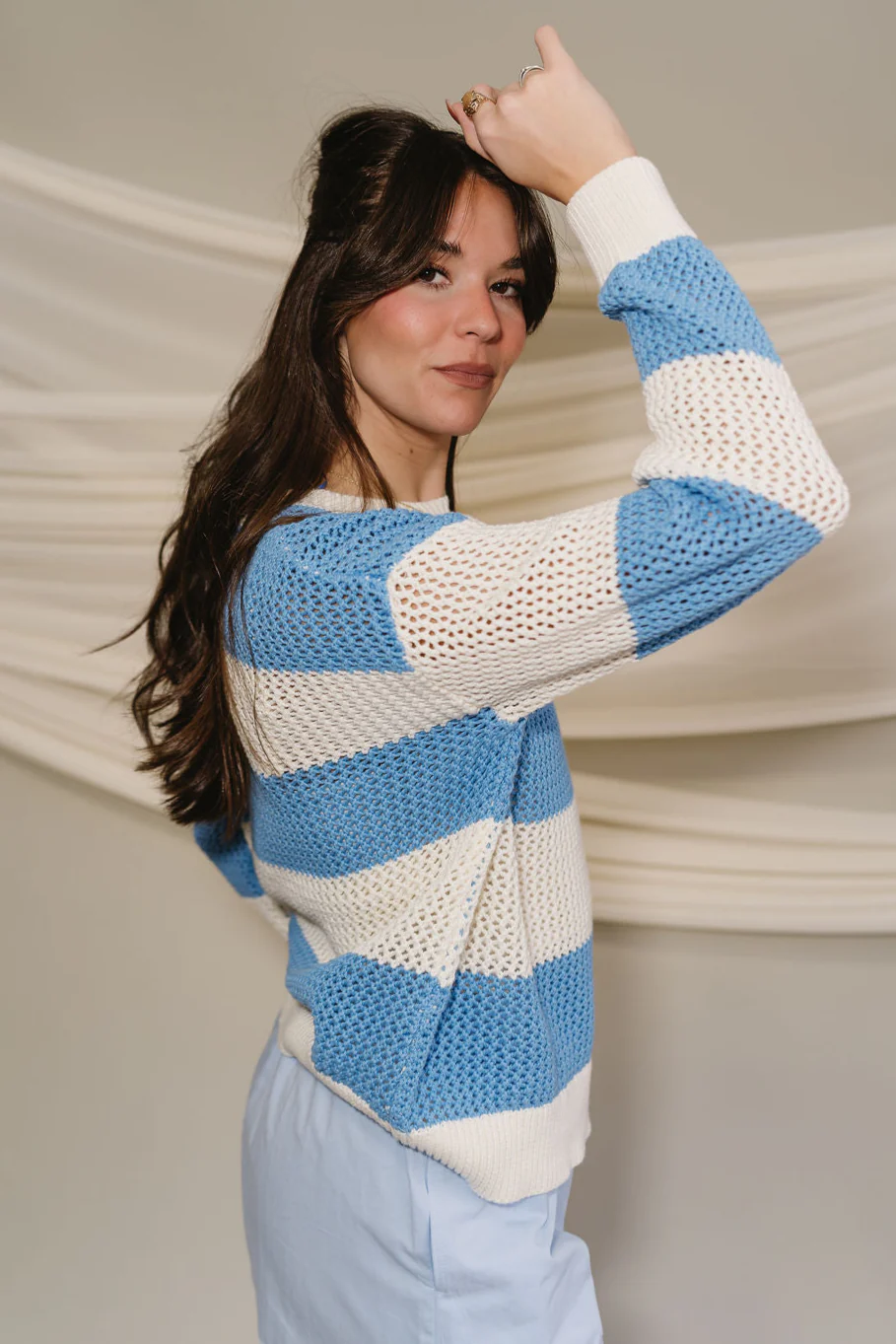 Lyla Blue & White Stripe Knit Sweater - Image 8