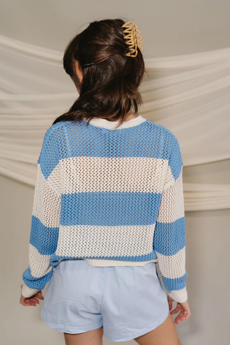 Lyla Blue & White Stripe Knit Sweater - Image 9