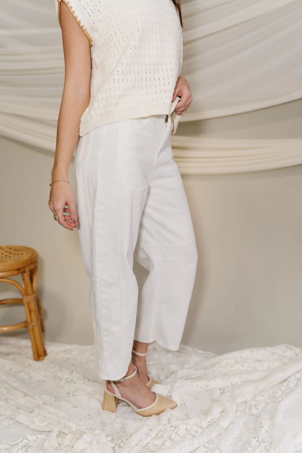 Lyla Off White Barrel Leg Jeans - Image 10