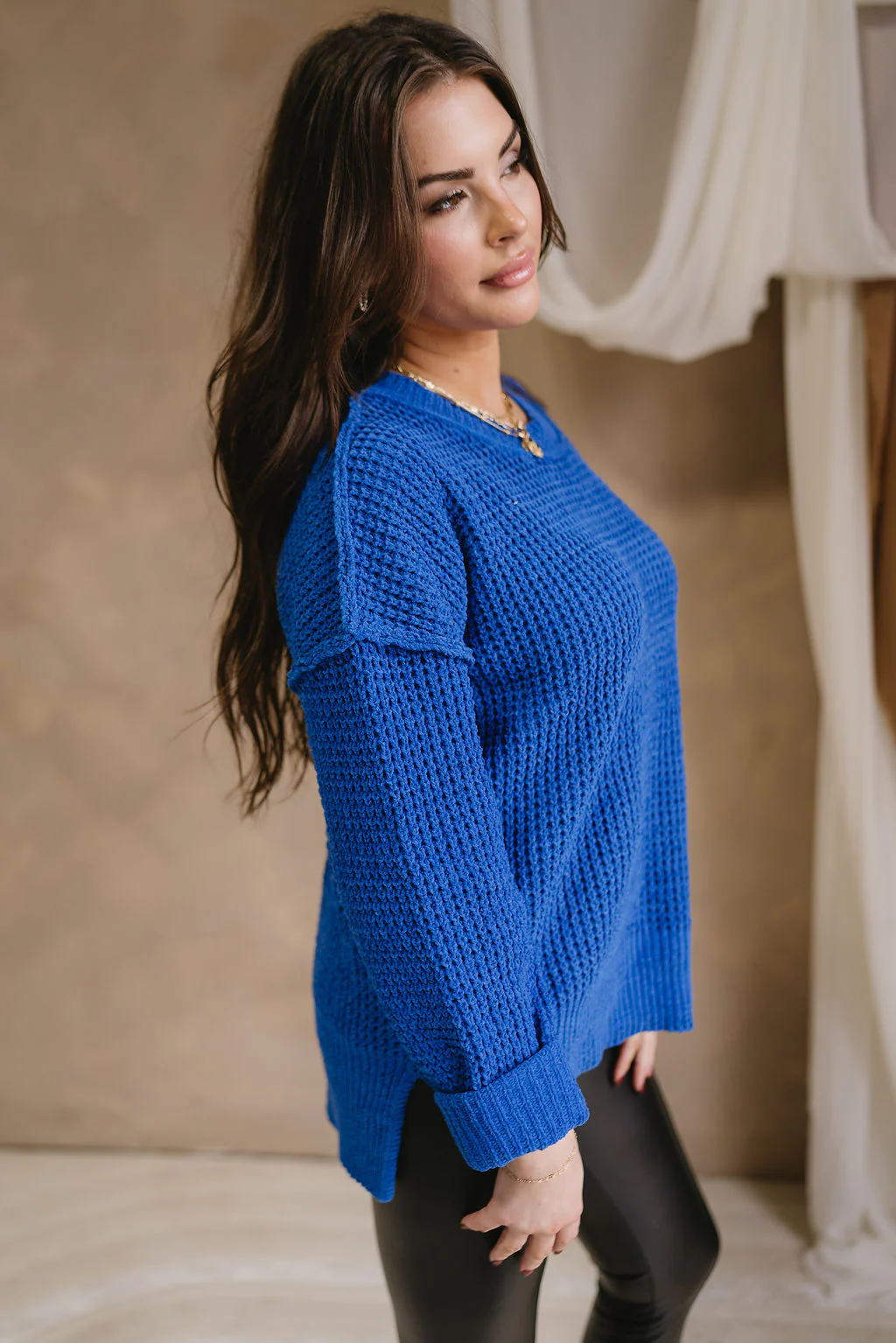 Lyla Royal Blue Long Sleeve Sweater - Image 3