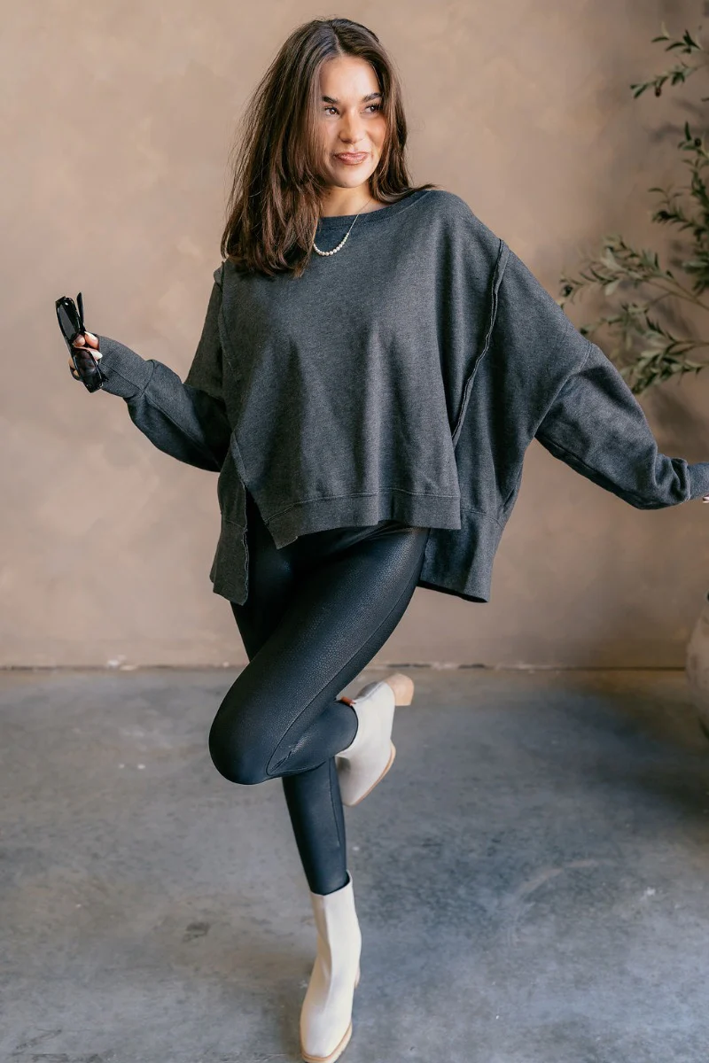 Lyla Washed Black Long Sleeve Sweatshirt - Image 3