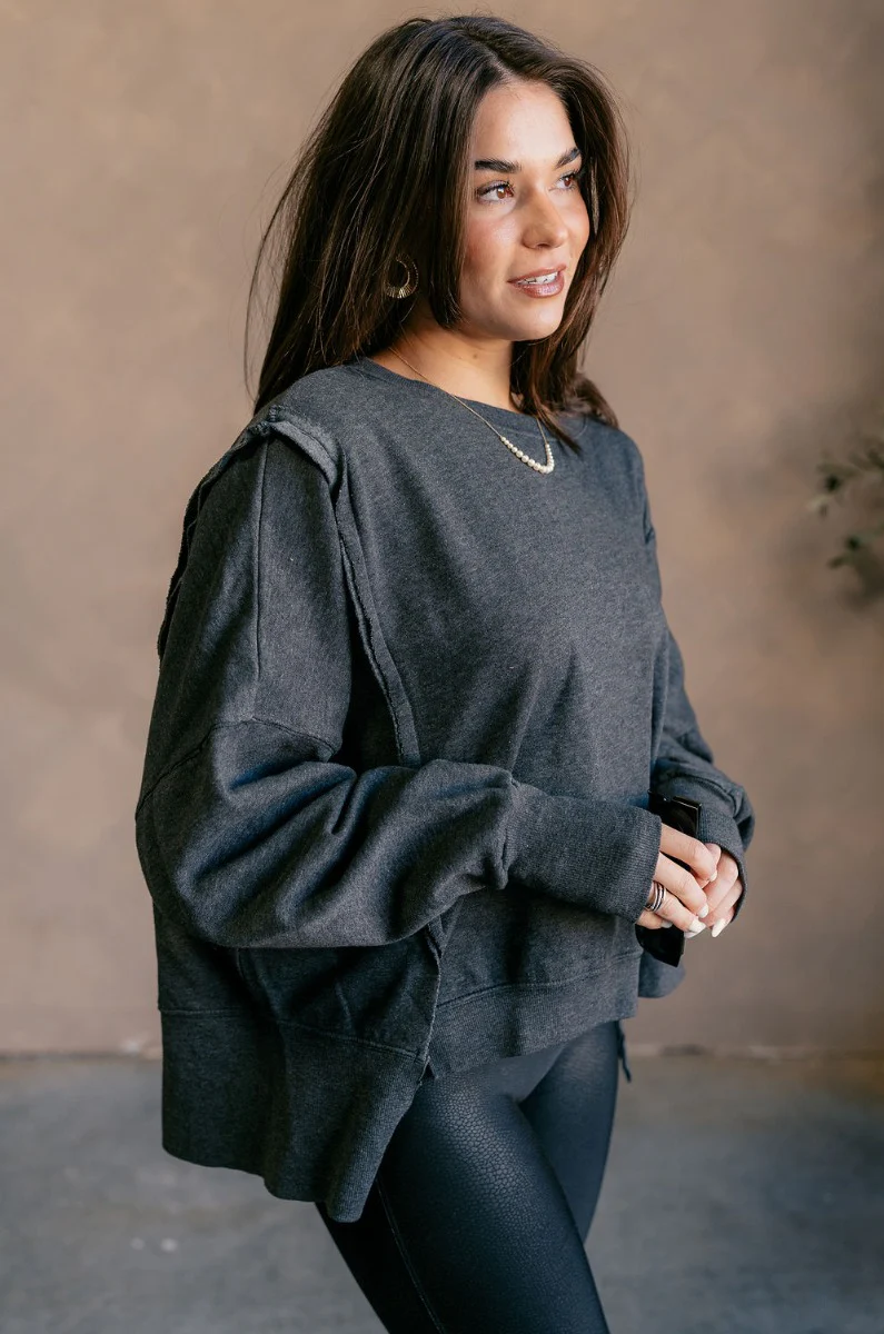 Lyla Washed Black Long Sleeve Sweatshirt - Image 6