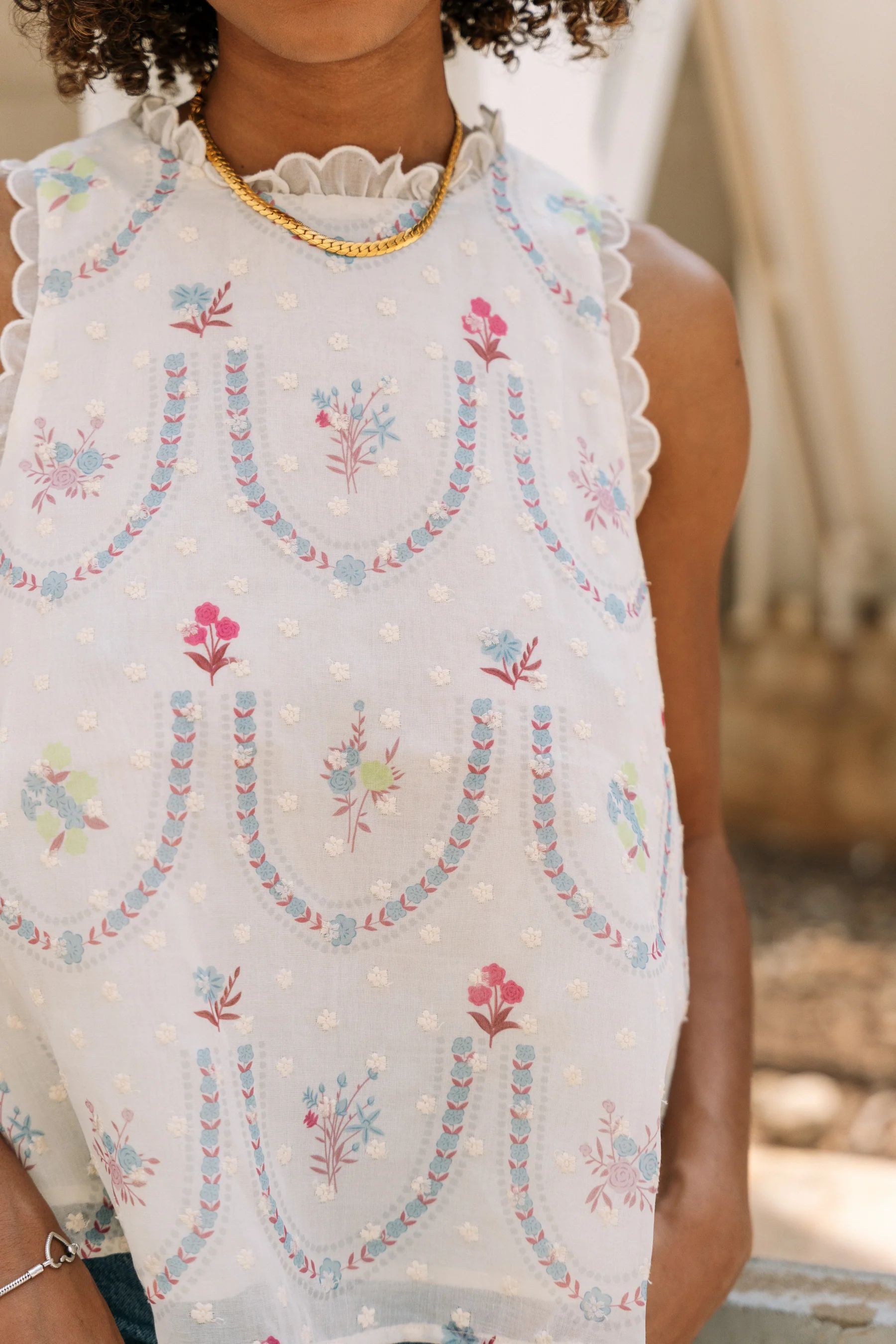 Lylah Cream Multi Floral Ruffle Tank - Image 3