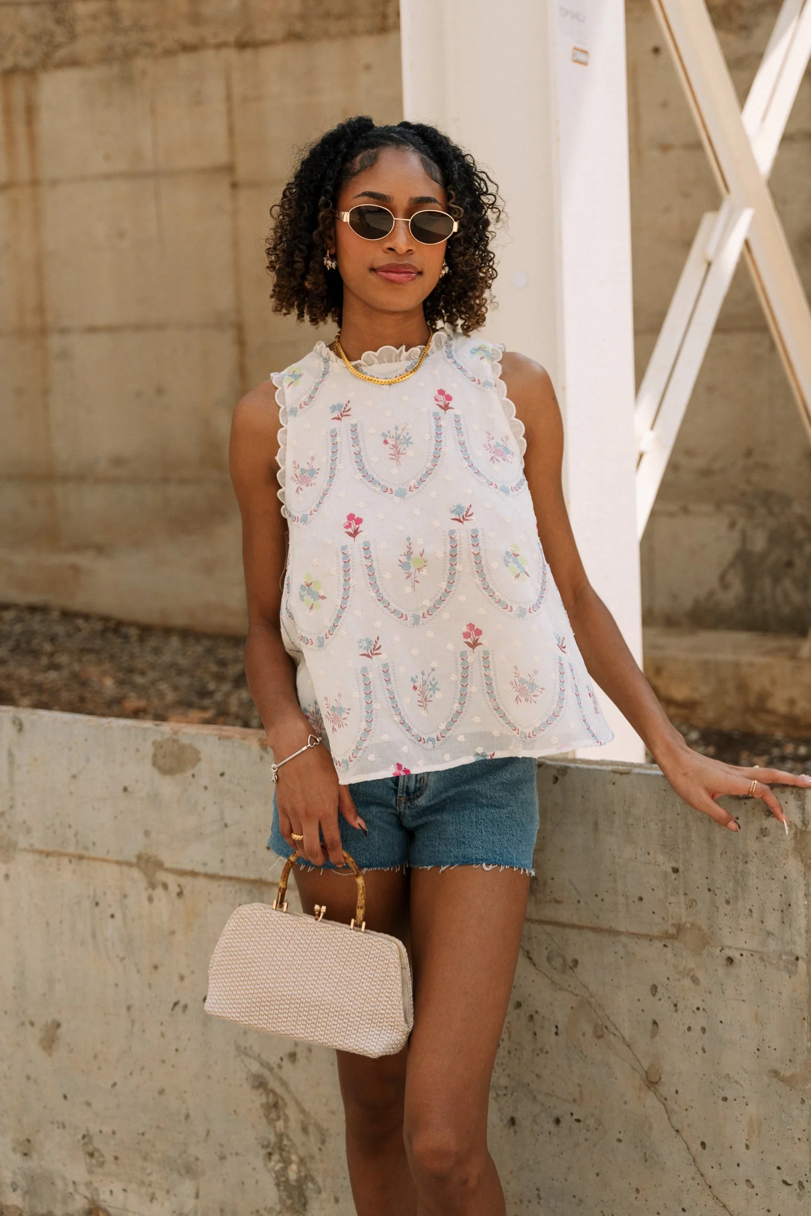 Lylah Cream Multi Floral Ruffle Tank - Image 5