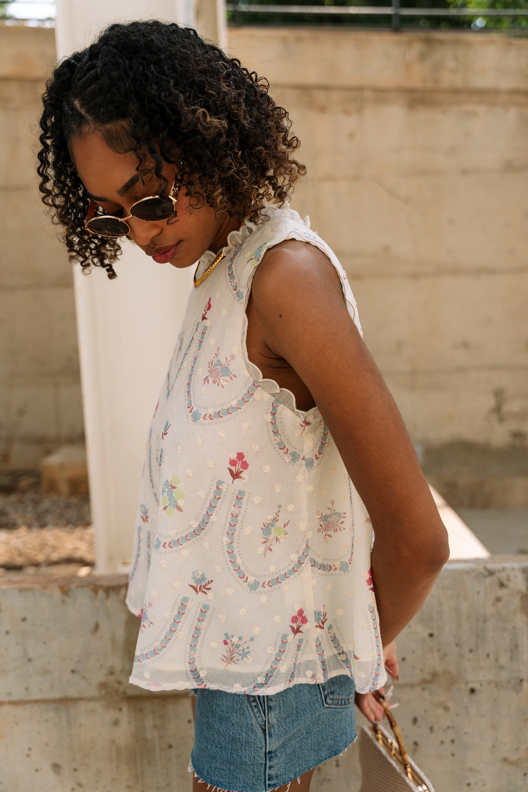 Lylah Cream Multi Floral Ruffle Tank - Image 7