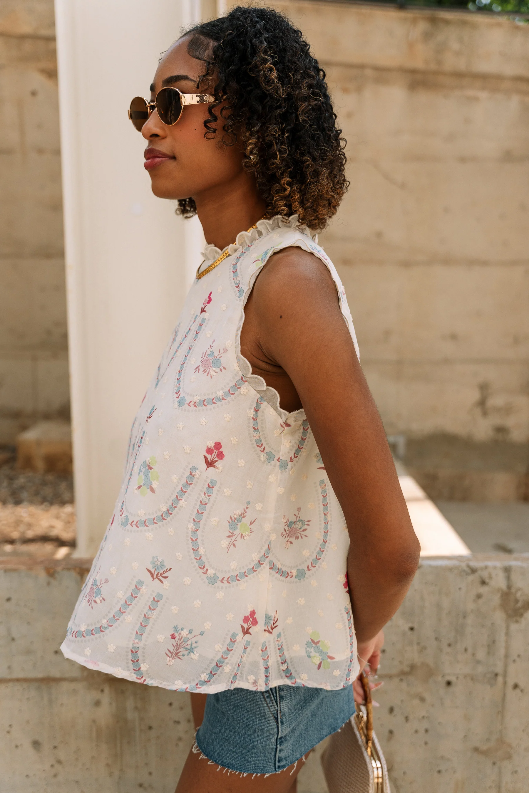 Lylah Cream Multi Floral Ruffle Tank - Image 8