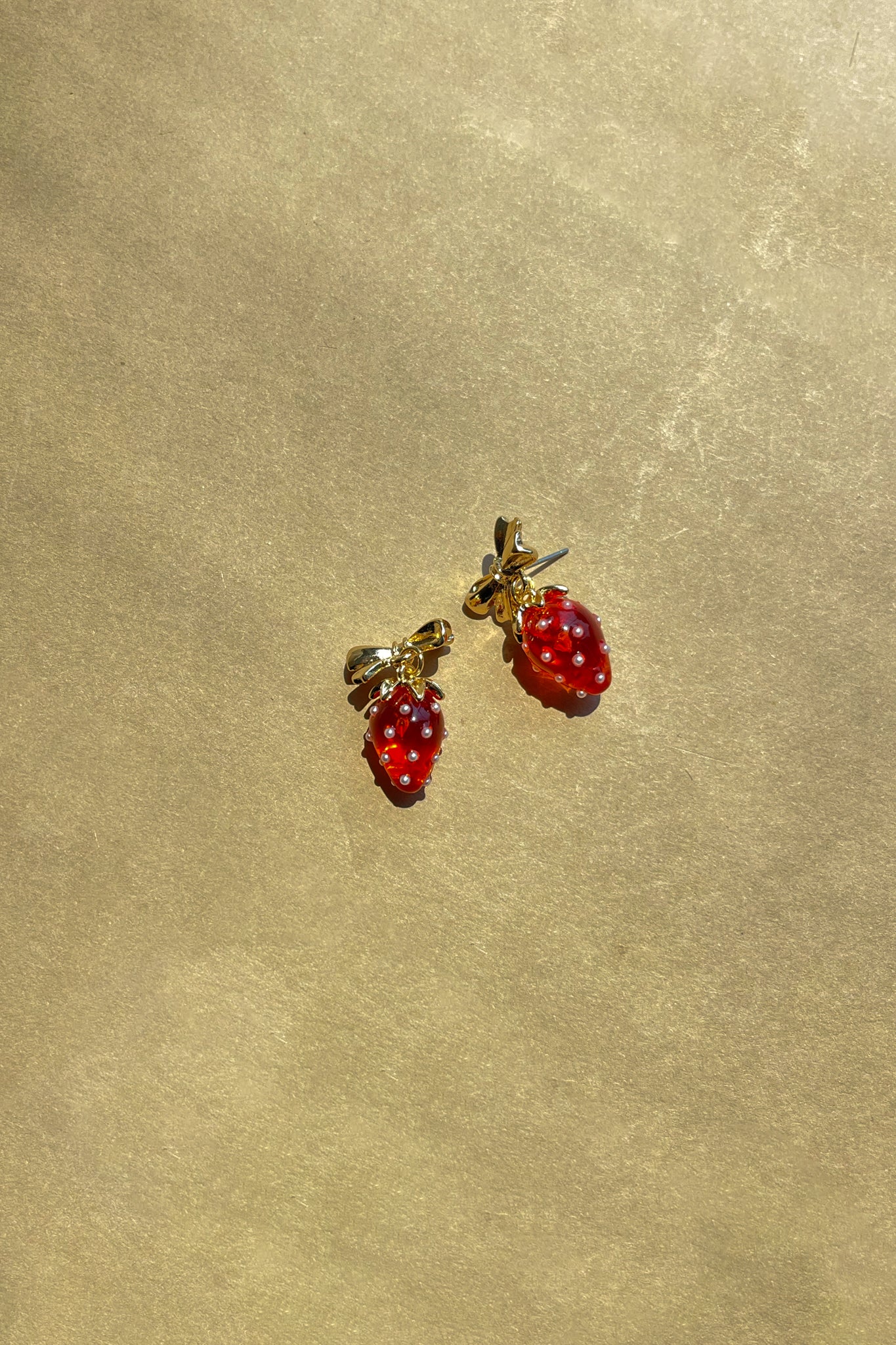 Lylah Strawberry & Gold Bow Dangle Earring