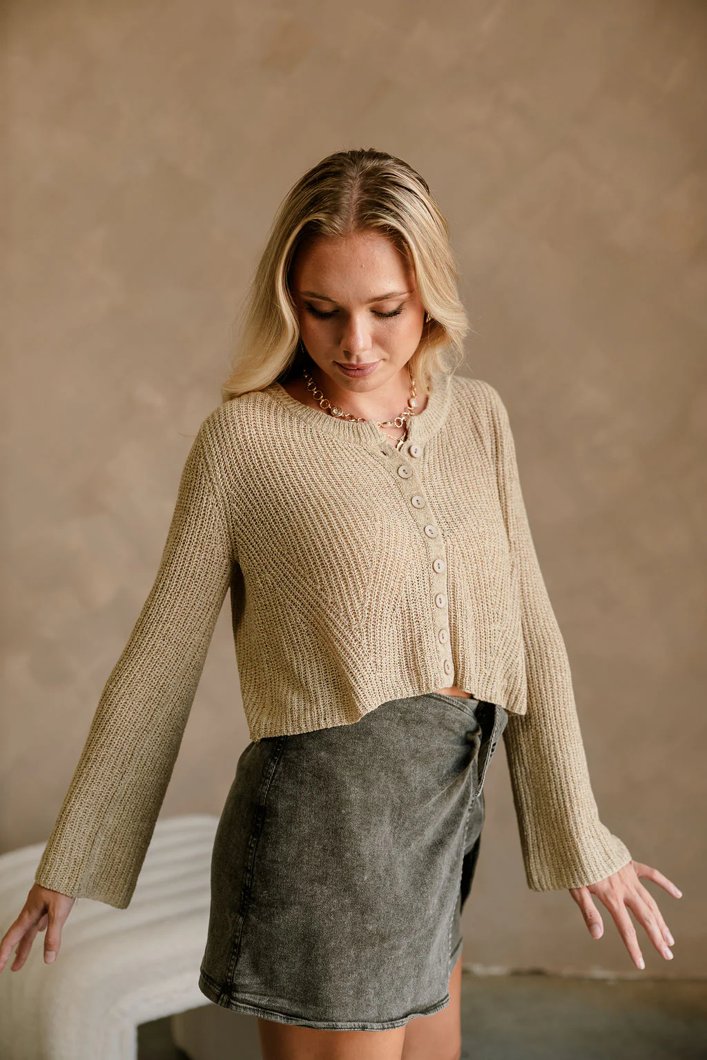Lyra Beige Knit Button-Up Cardigan - Image 2